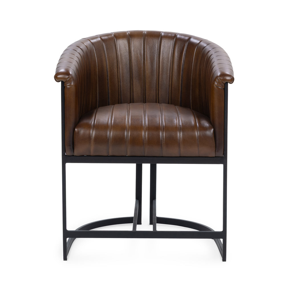 Rustic Brown Leather Dining Chair