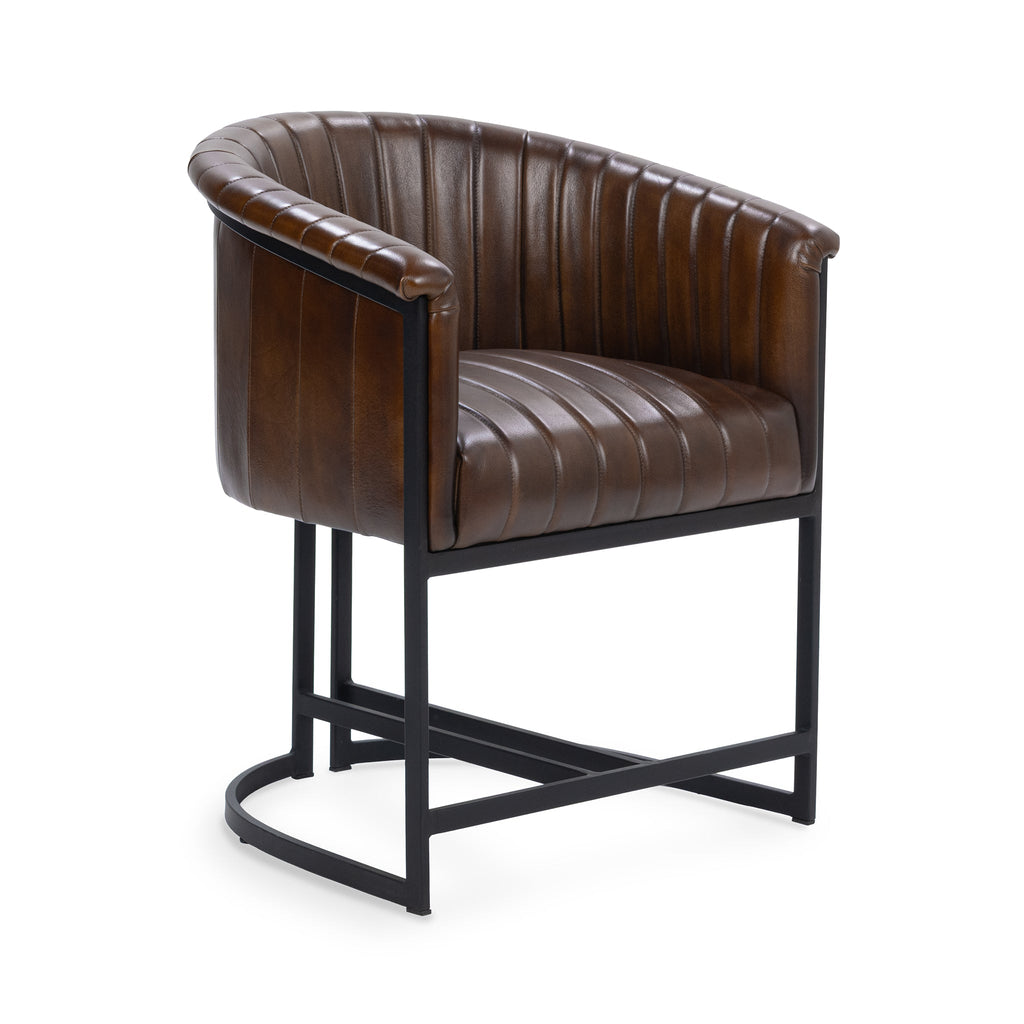 Rustic Brown Leather Dining Chair