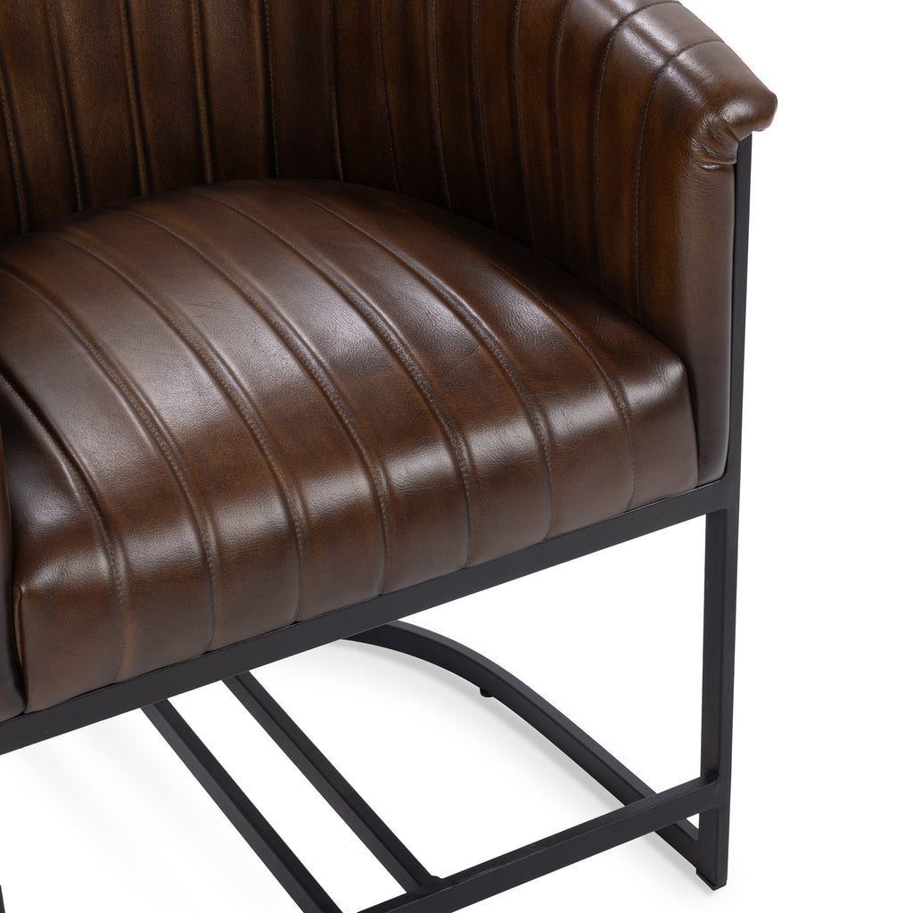 Rustic Brown Leather Dining Chair
