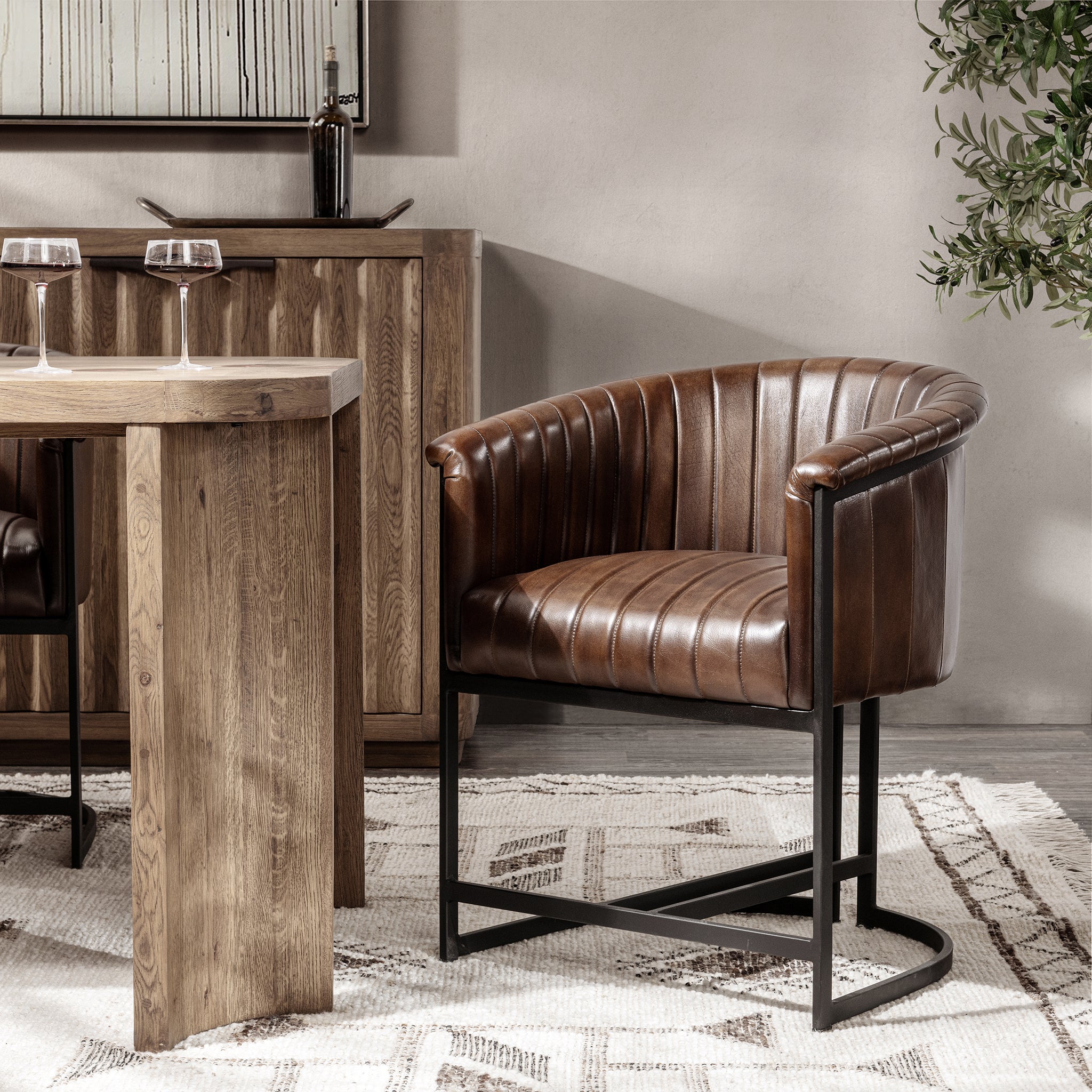 Rustic Brown Leather Dining Chair