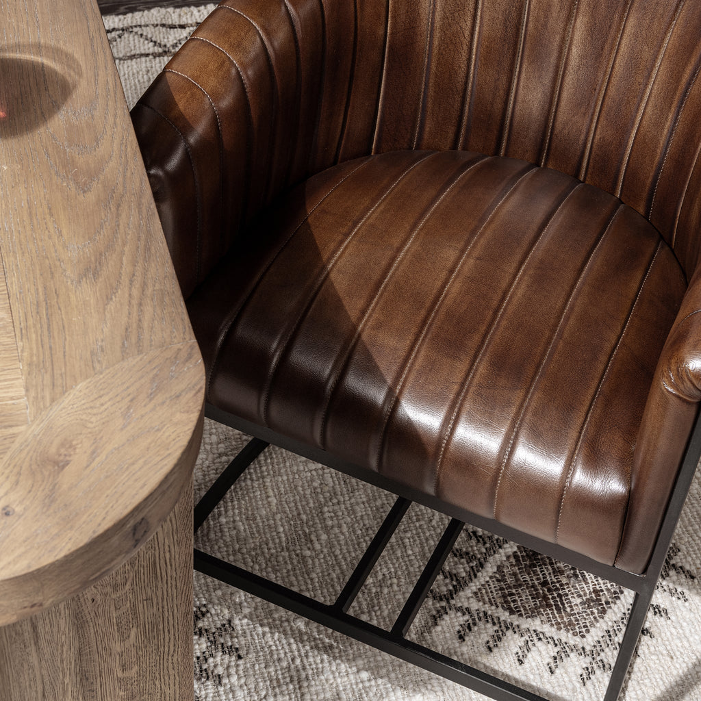 Rustic Brown Leather Dining Chair