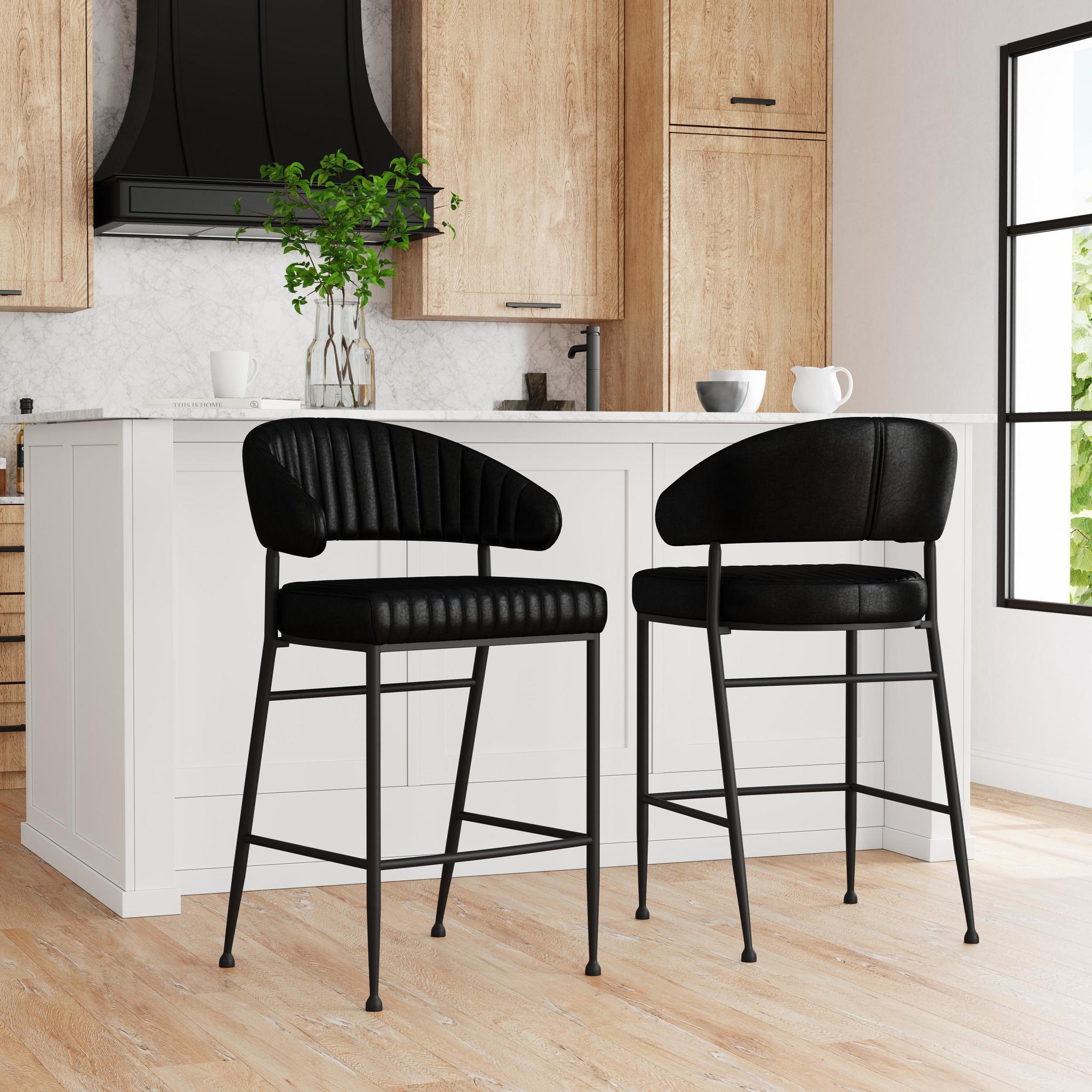Umbria Leather Bar Stool - Midnight Raven
