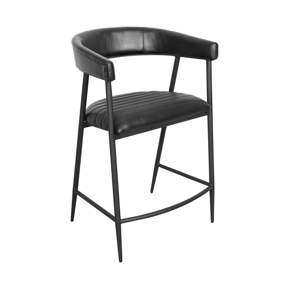 Midnight Raven Leather Counter Stool