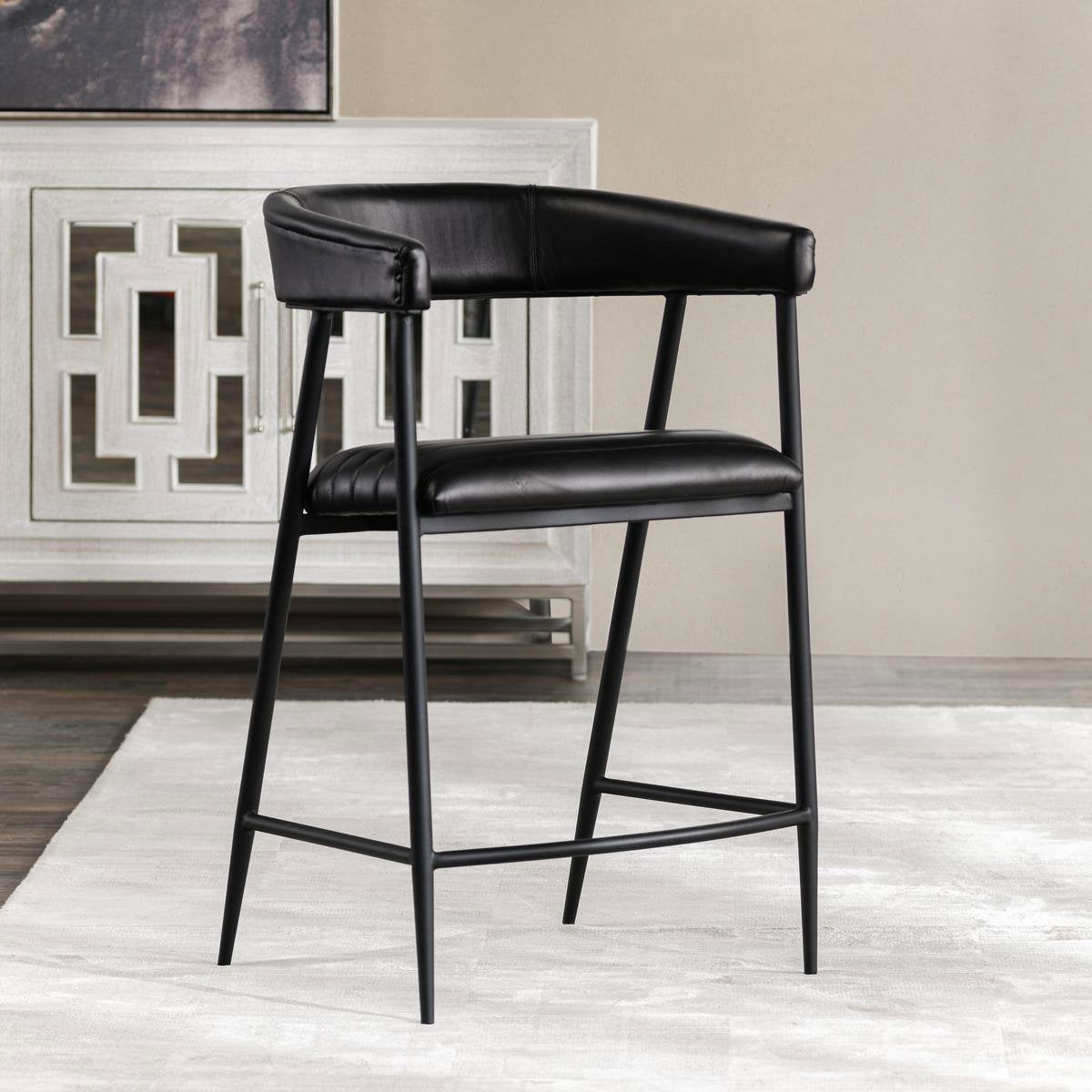 Midnight Raven Leather Counter Stool