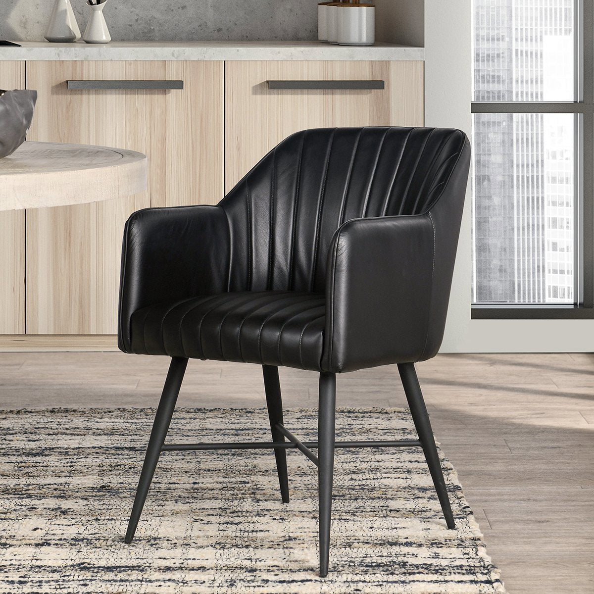 Midnight Raven Leather Dining Chair