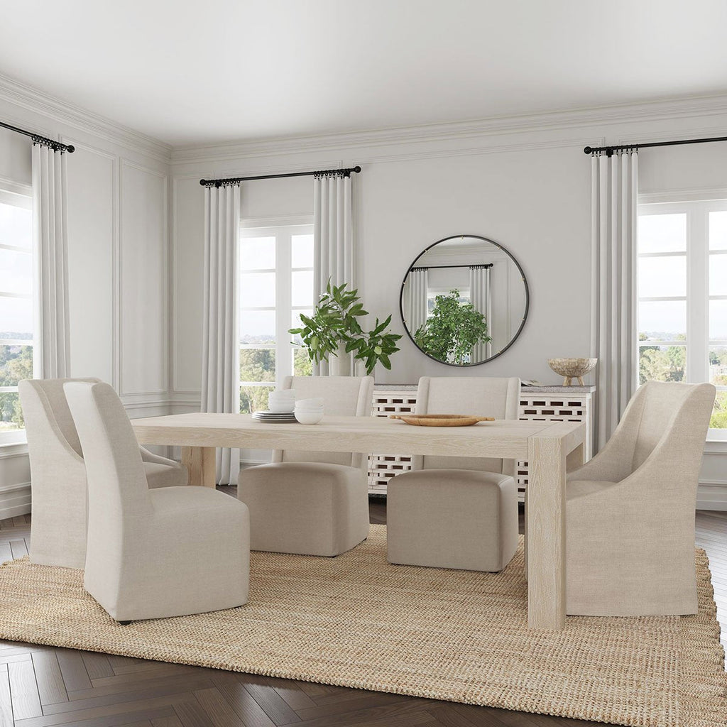 Oatmeal Upholstered Rolling Dining Chair