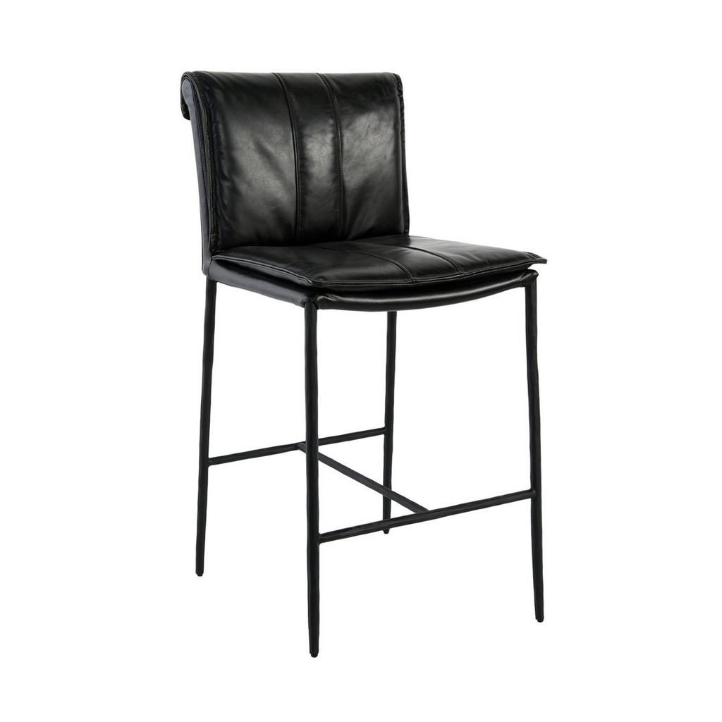 Modern Elegance Leather Counter Stool - Jet Black