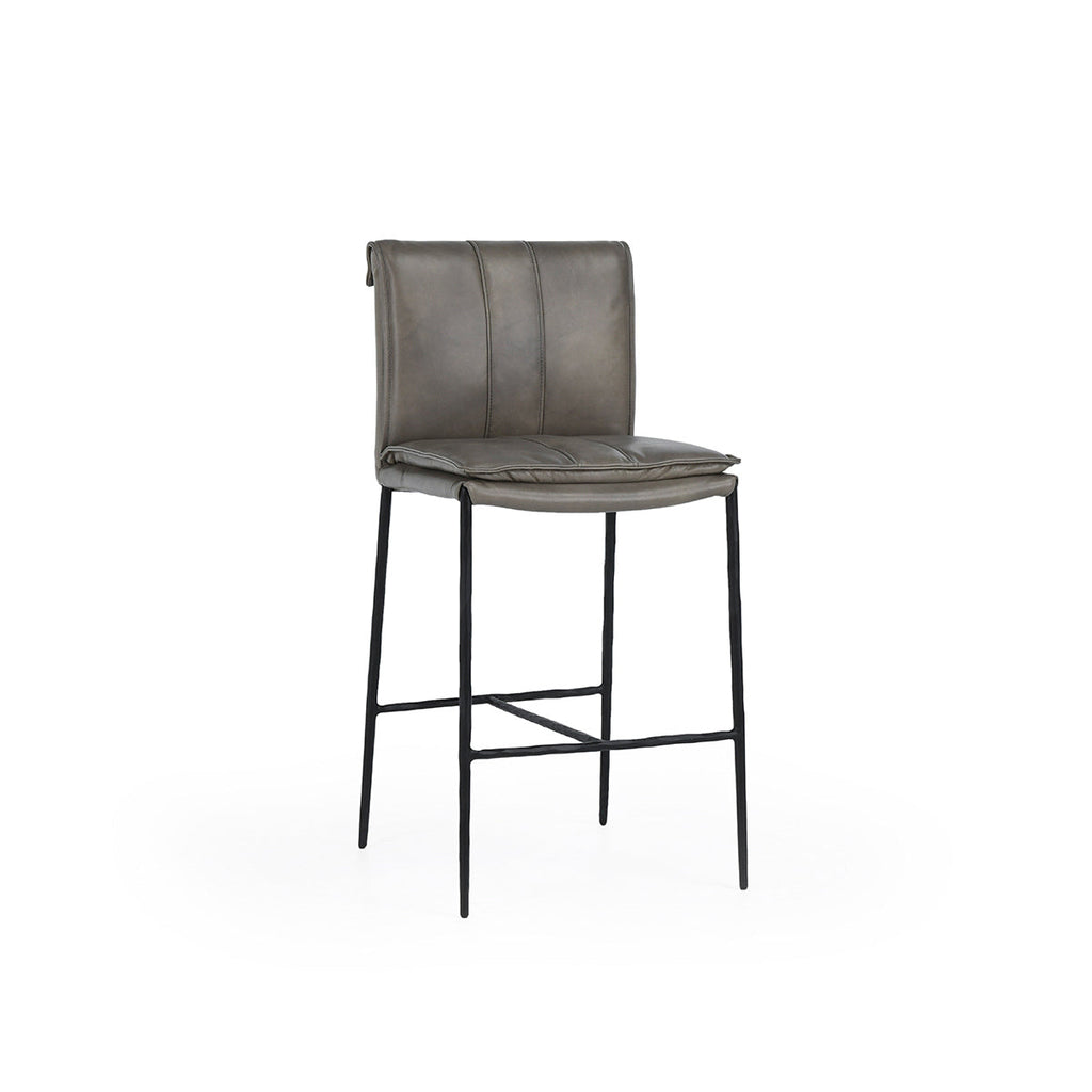 Pewter Gray Leather Counter Stool