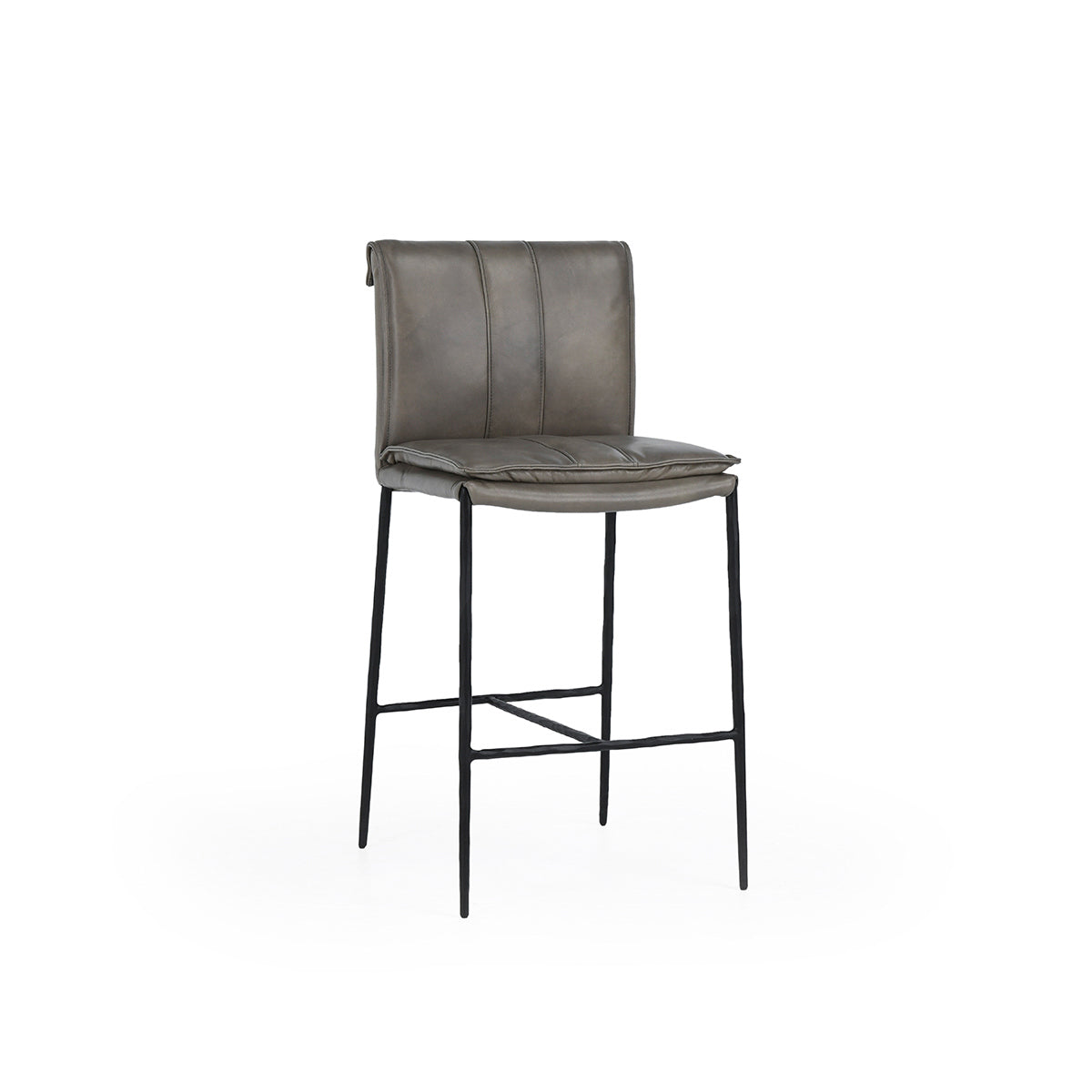 Pewter Gray Leather Counter Stool