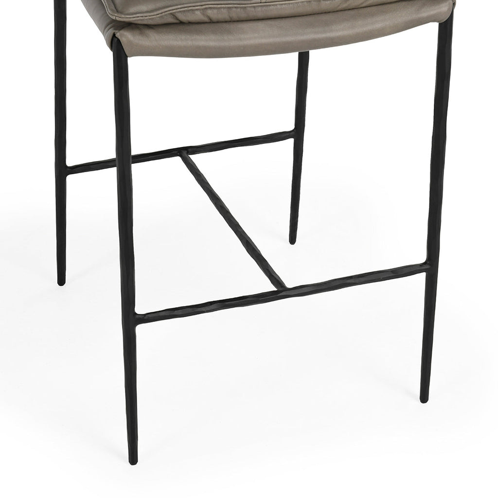 Pewter Gray Leather Counter Stool