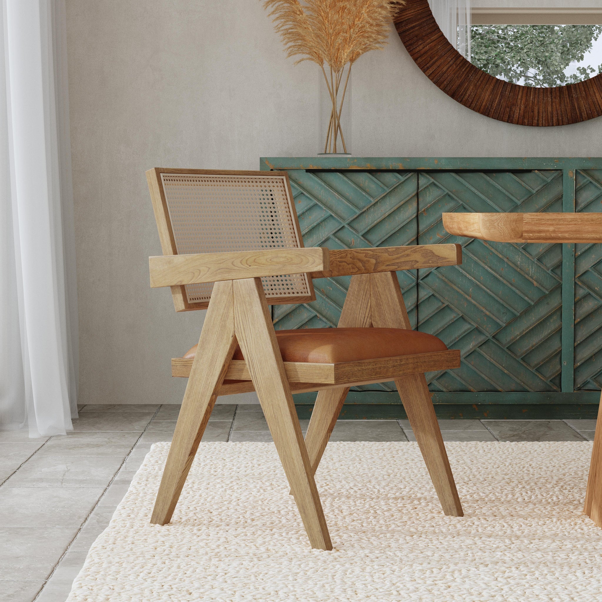 Autumn Brown Leather Seat Dining Chair
