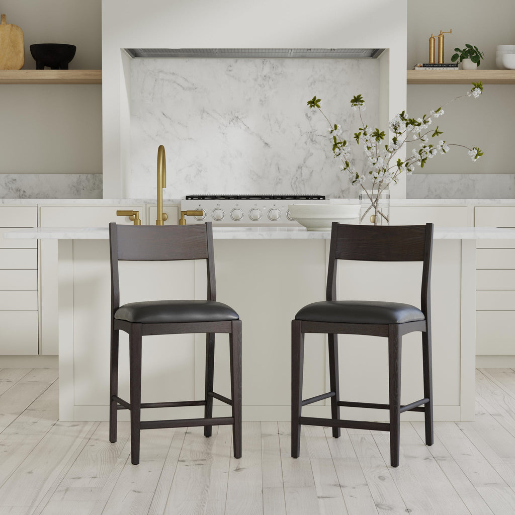Modern Leather 26" Bar Stool - Jet Black