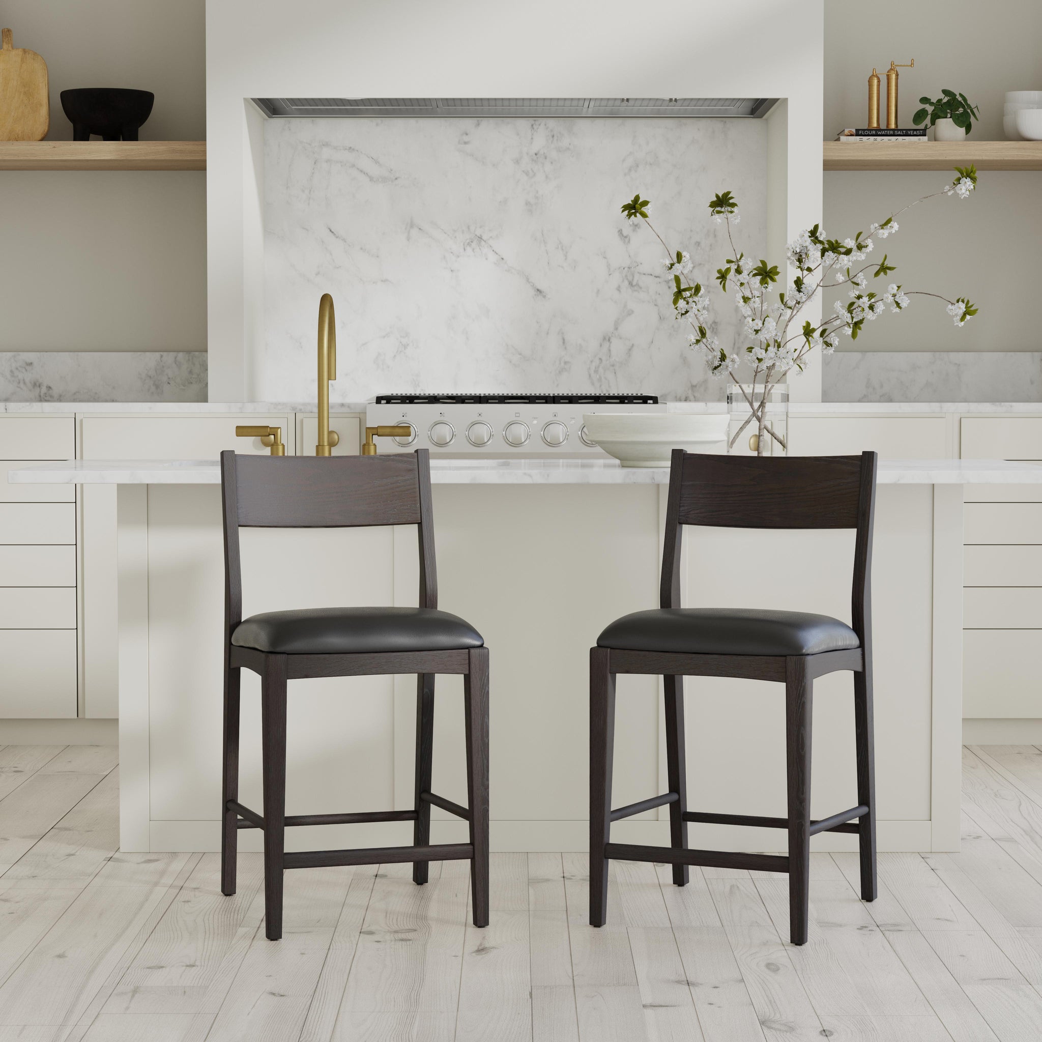 Modern Leather 26" Bar Stool - Jet Black
