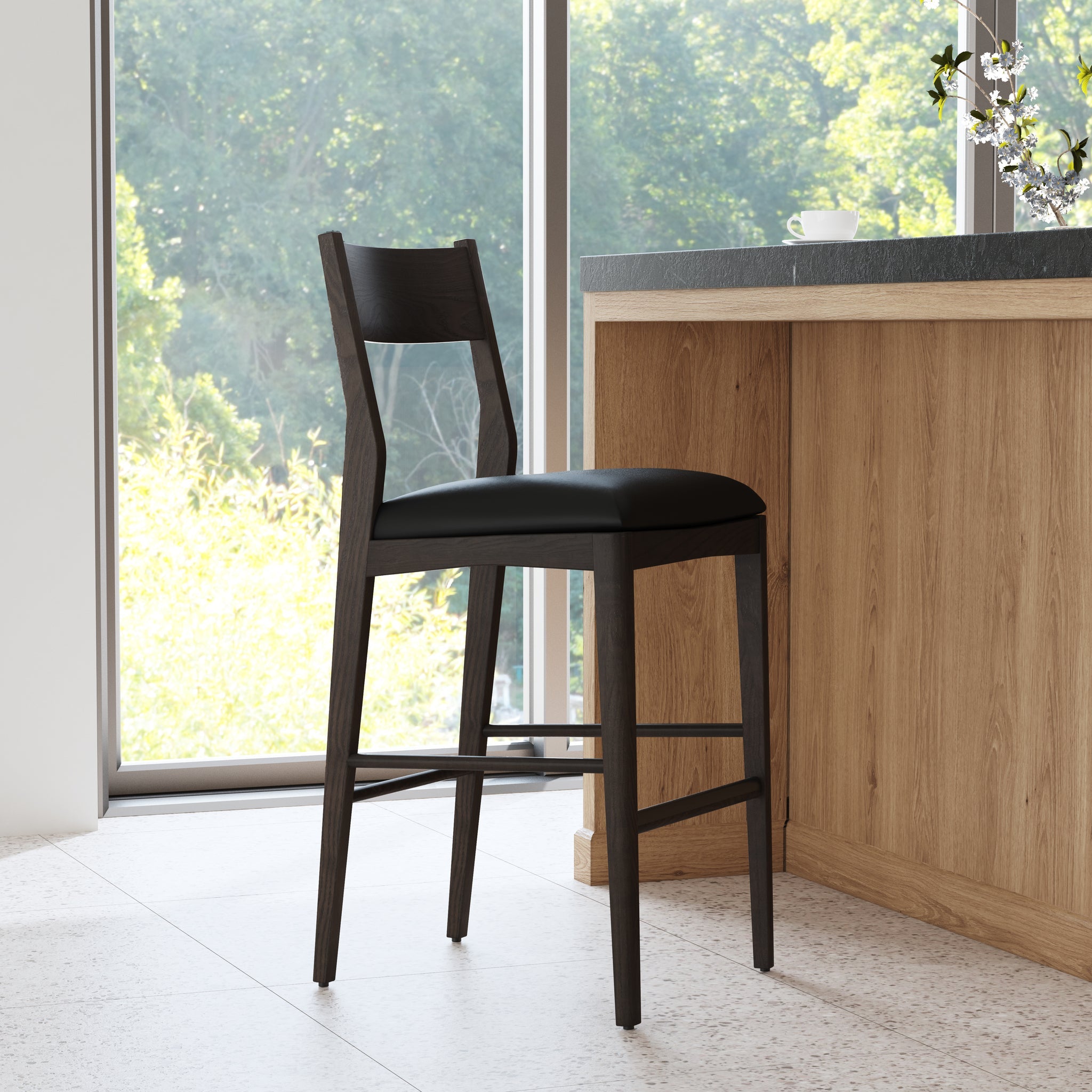 Comfortable Leather 30" Bar Stool - Jet Black