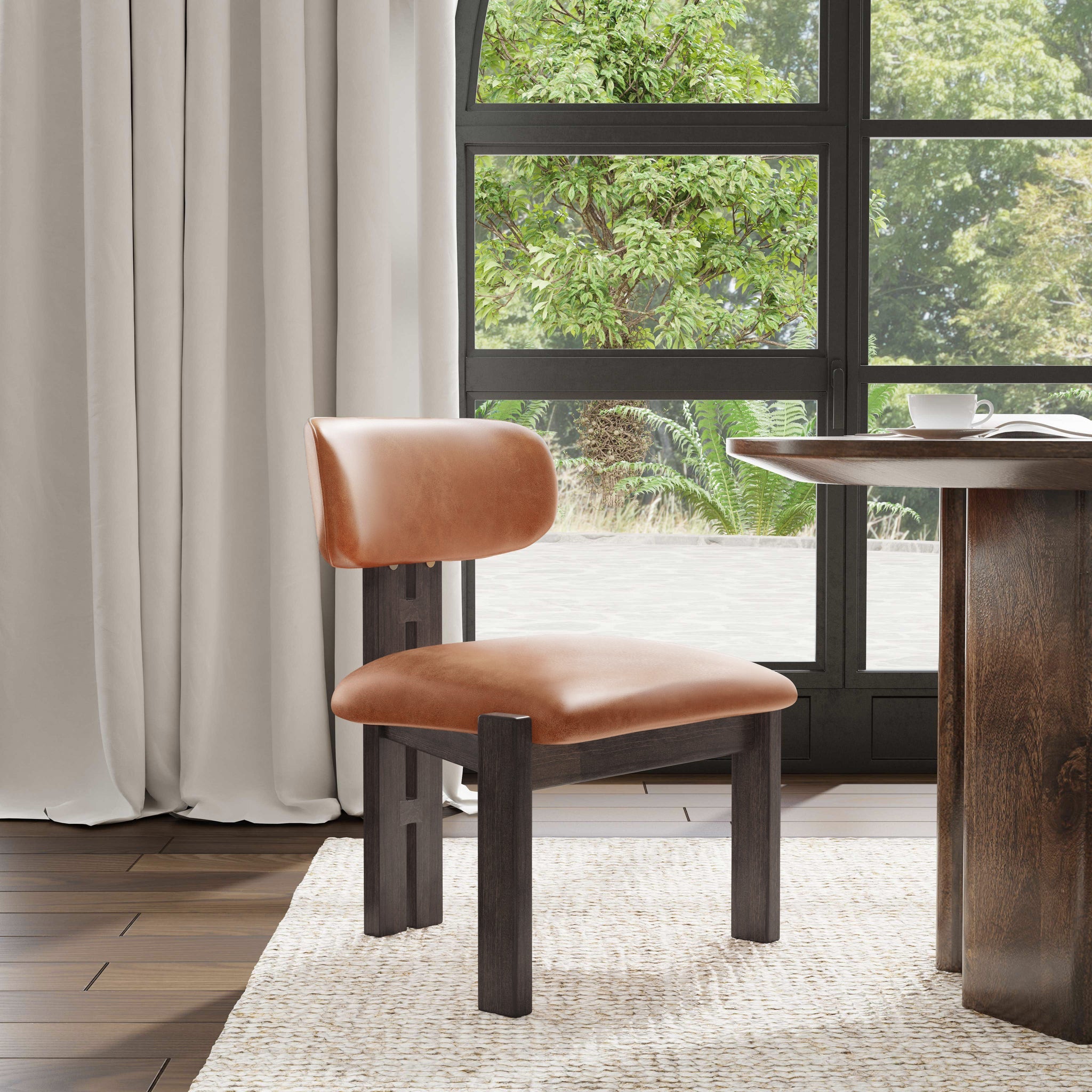 Autumn Brown Leather Wood Dining Chair