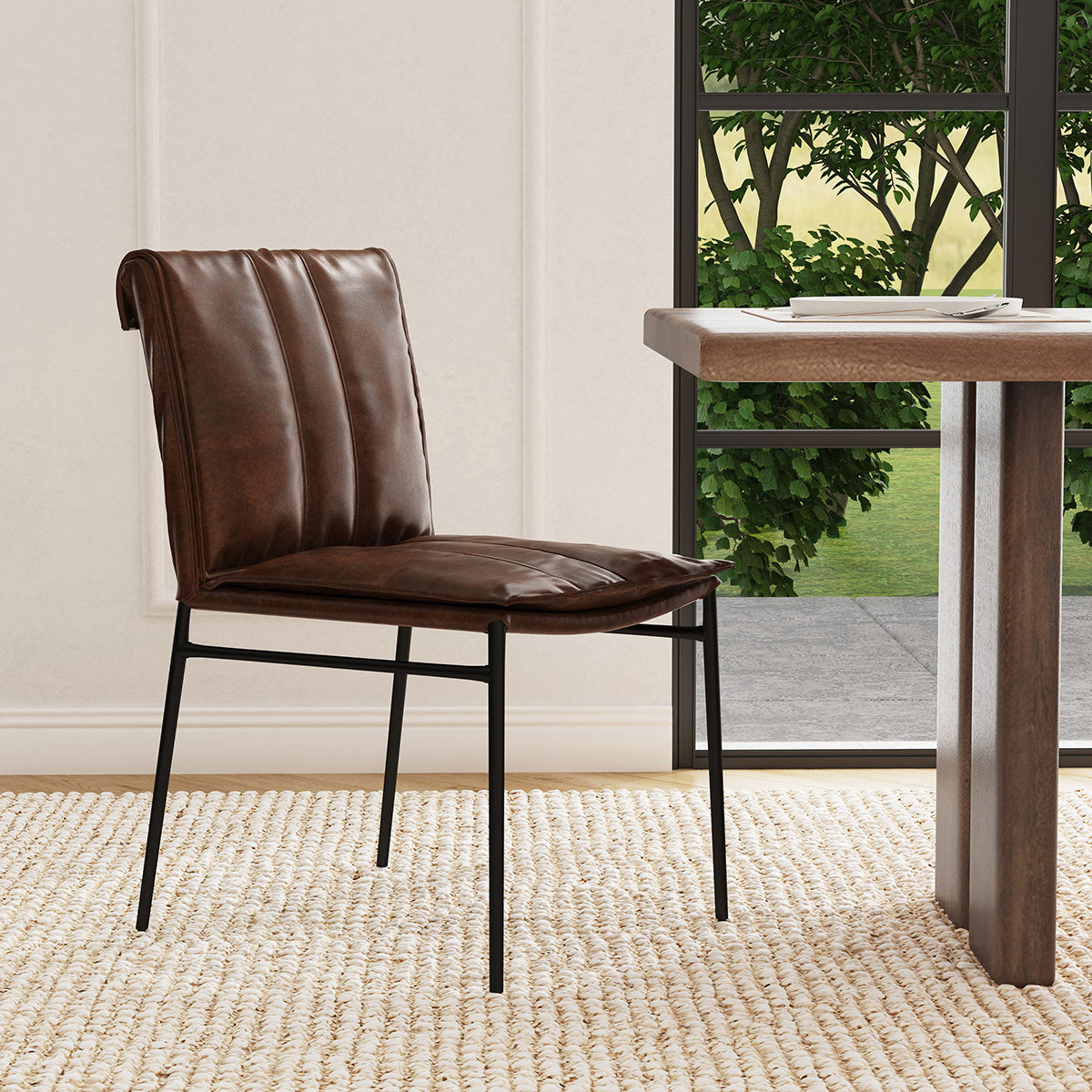 Modern Leather Dining Chair Set of 2 - Brown