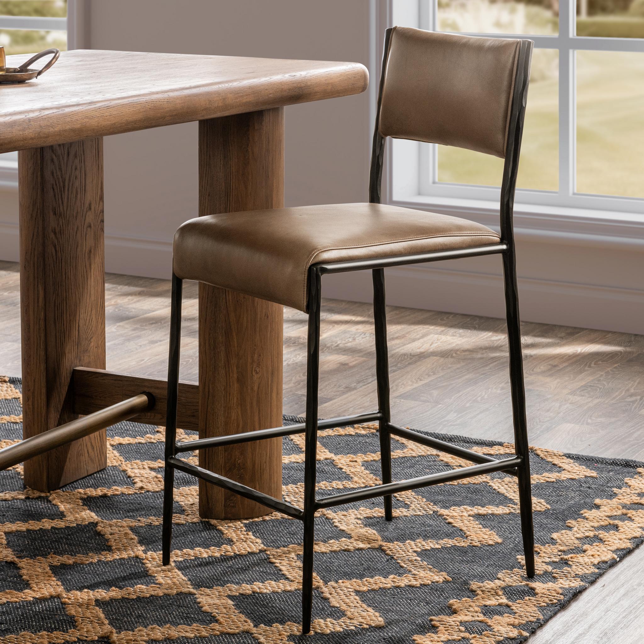 Antiqued Leather Counter Stool