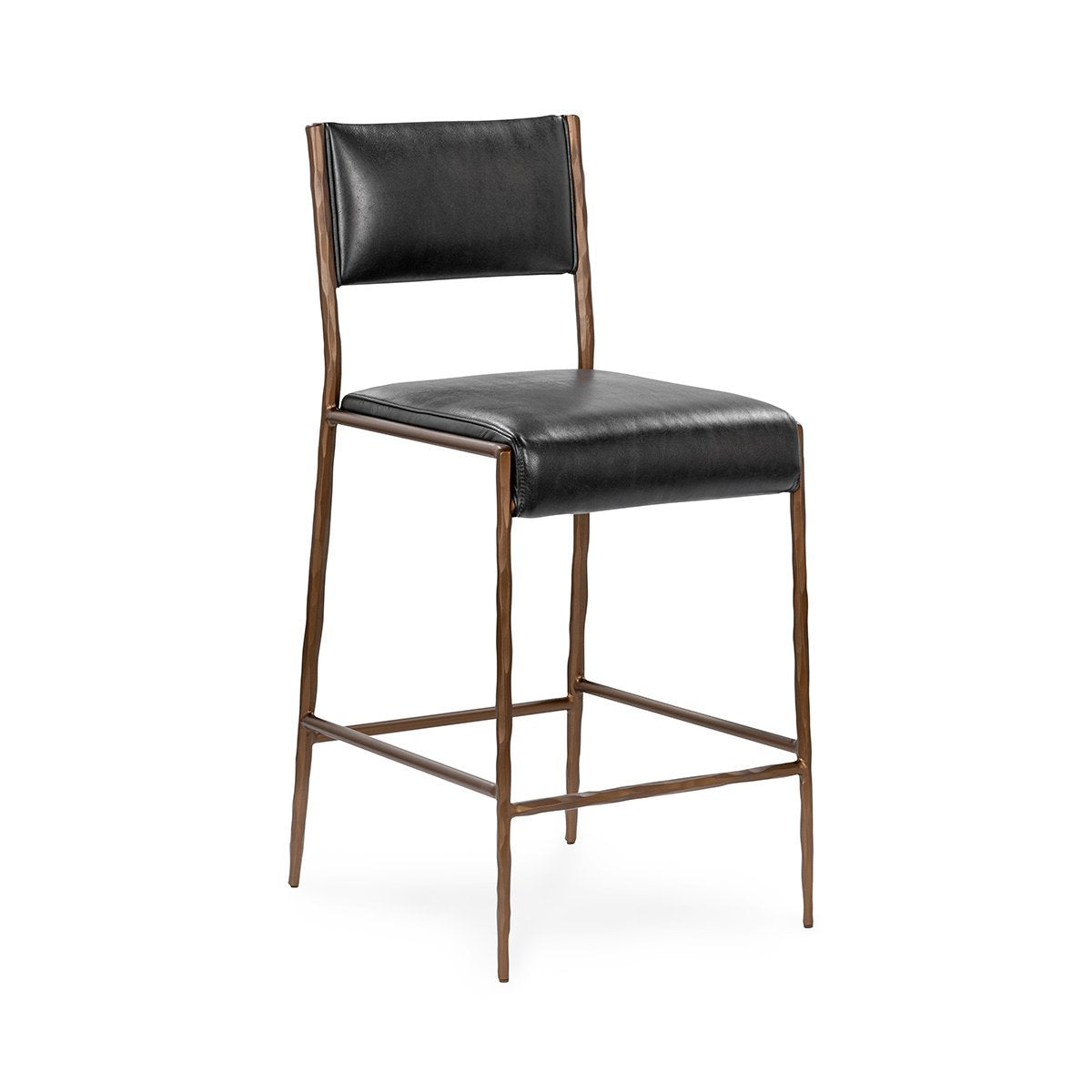 Antiqued Leather Counter Stool - Black
