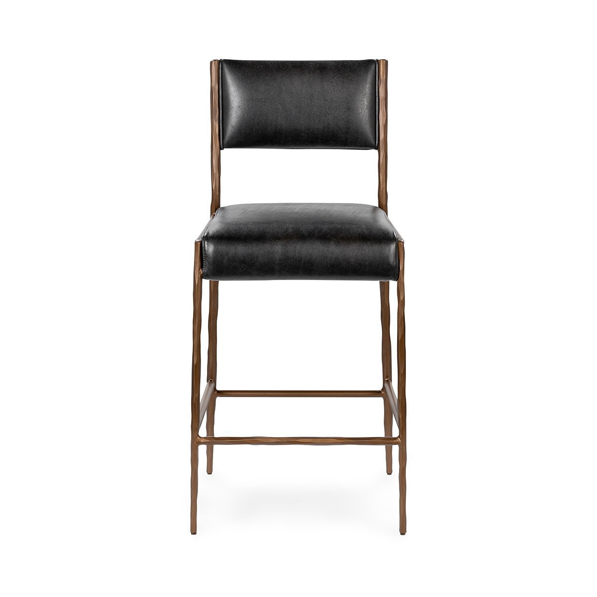 Antiqued Leather Counter Stool - Black