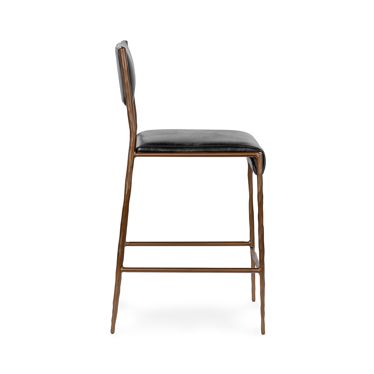 Antiqued Leather Counter Stool - Black
