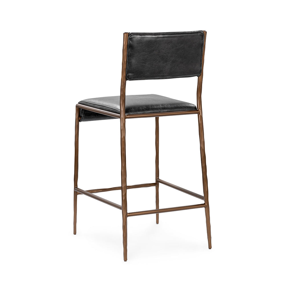 Antiqued Leather Counter Stool - Black