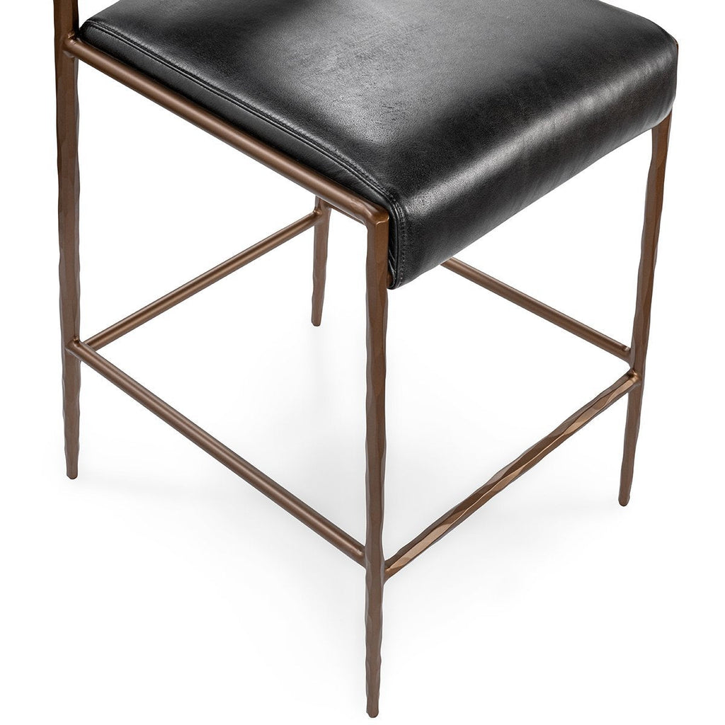 Antiqued Leather Counter Stool - Black