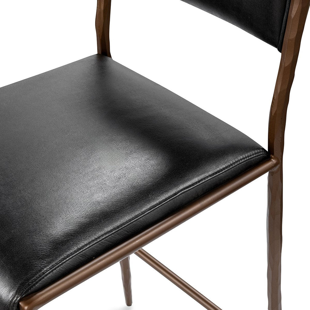 Antiqued Leather Counter Stool - Black