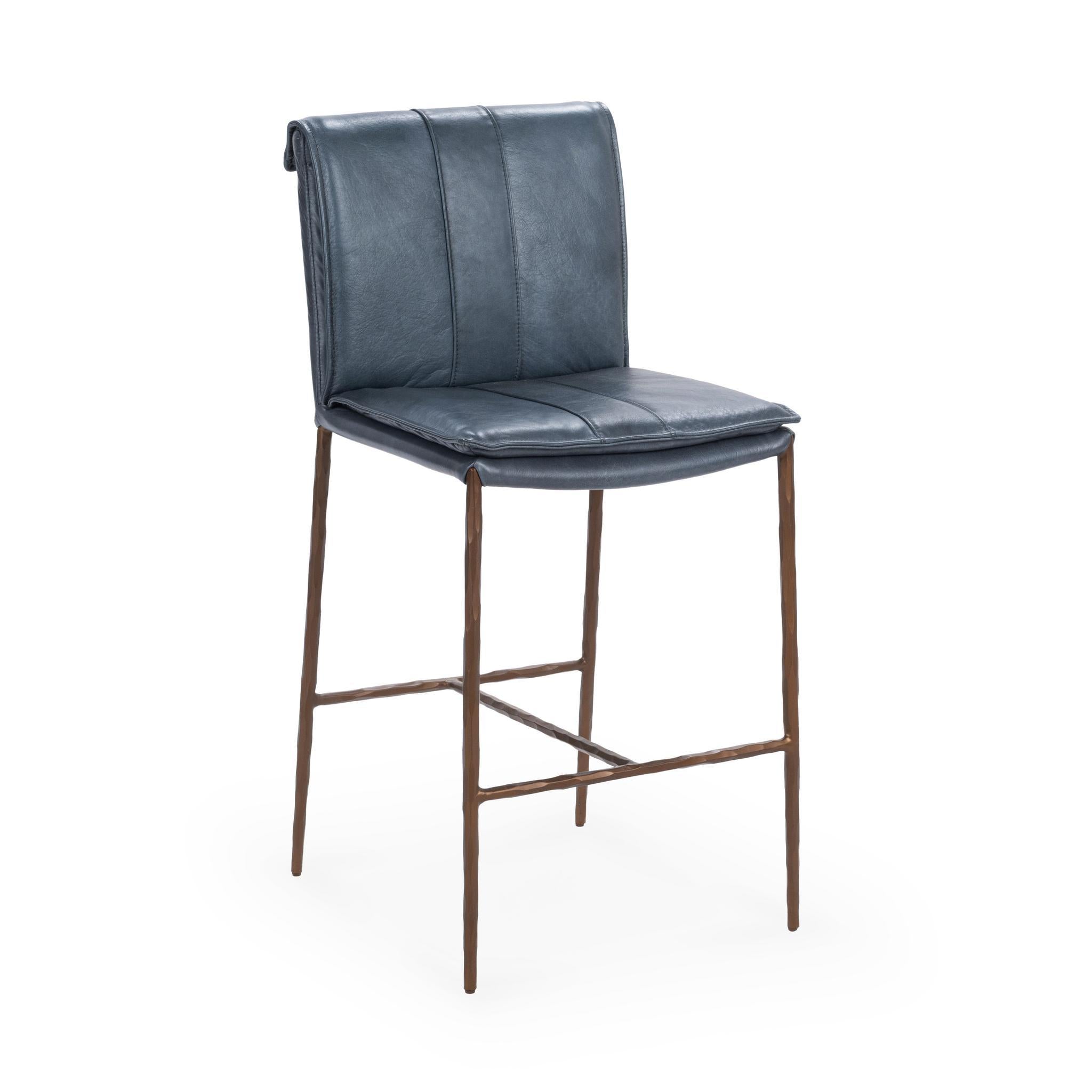 Supple Leather Counter Stool - Ocean Blue