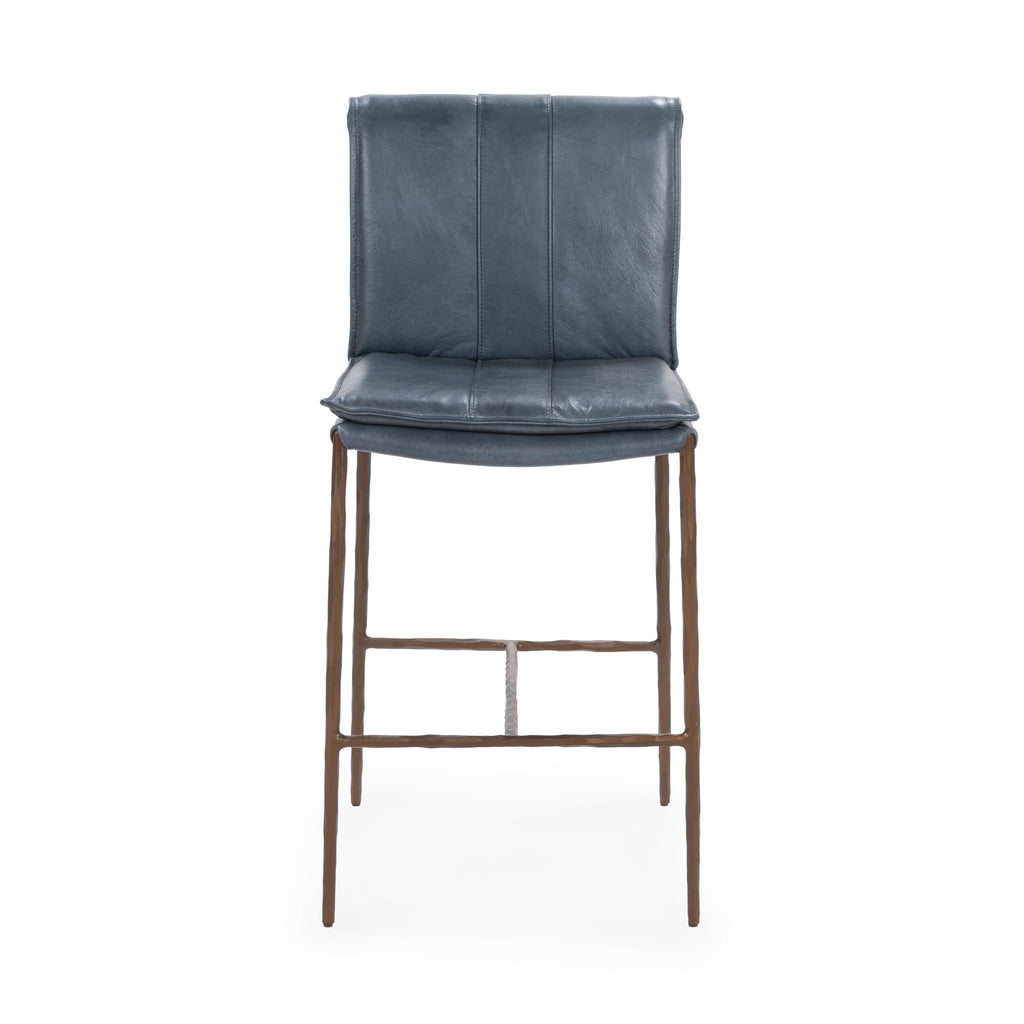 Supple Leather Counter Stool - Ocean Blue
