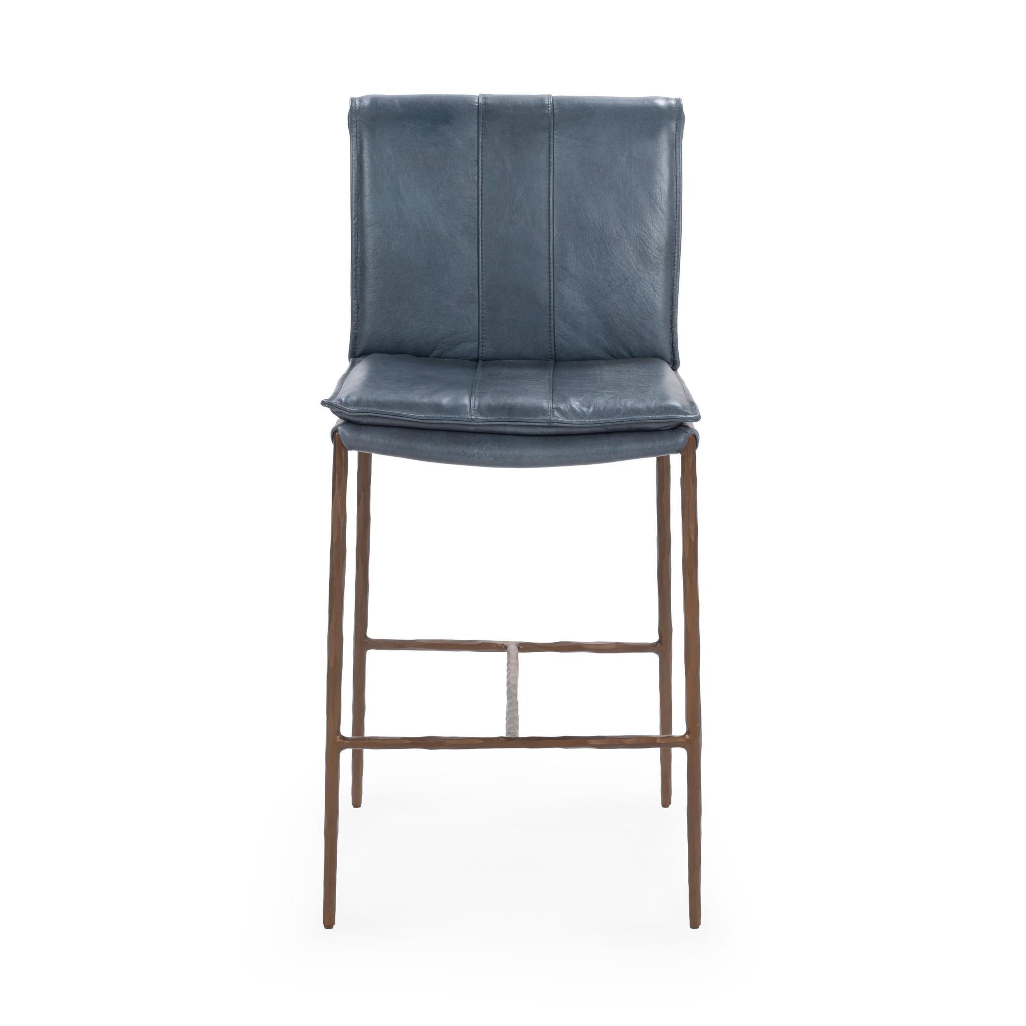 Supple Leather Counter Stool - Ocean Blue