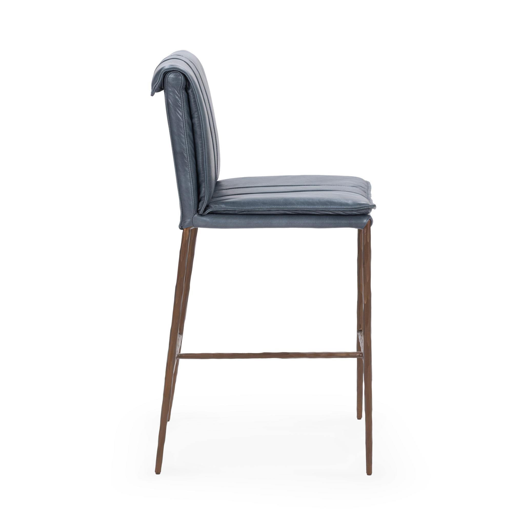 Supple Leather Counter Stool - Ocean Blue