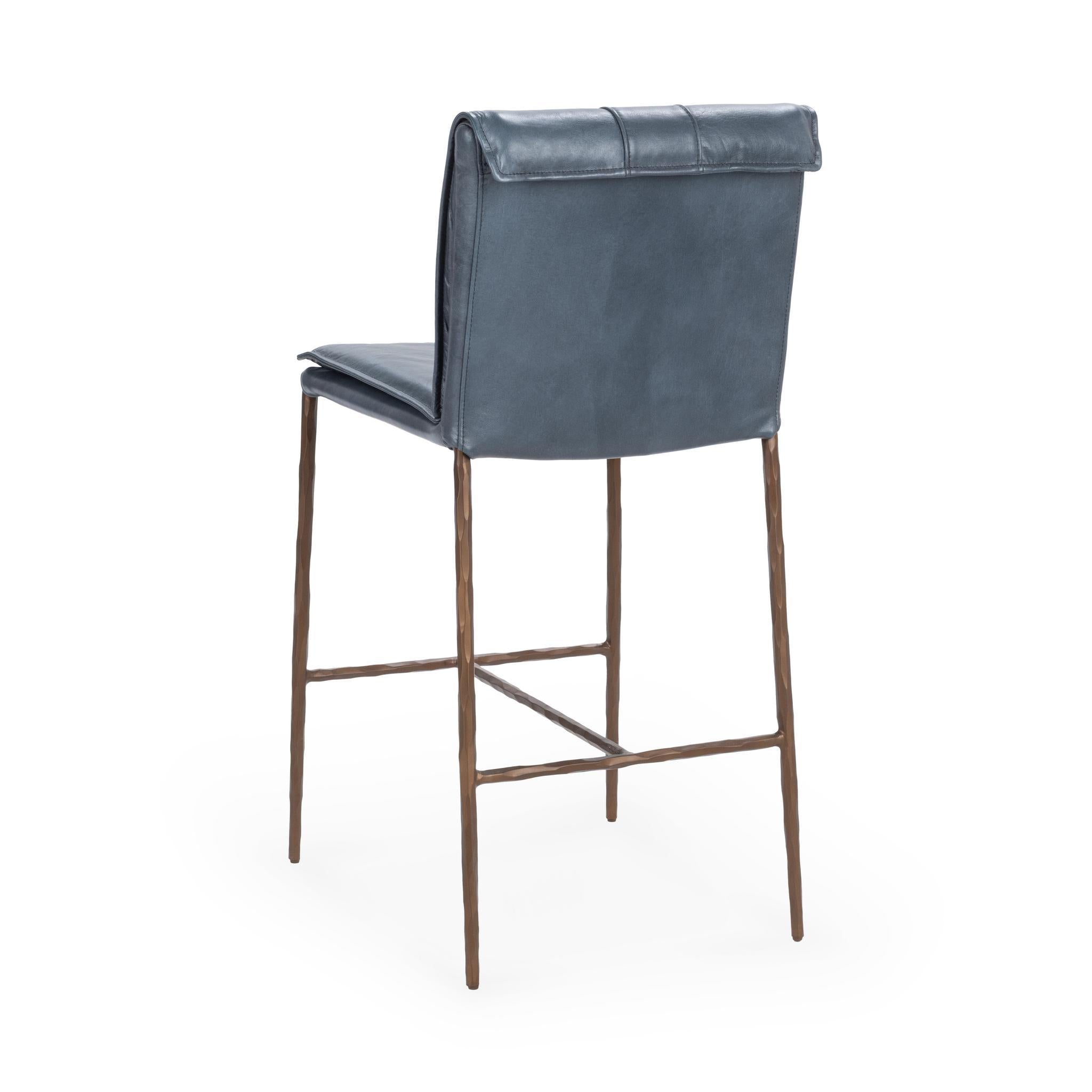Supple Leather Counter Stool - Ocean Blue