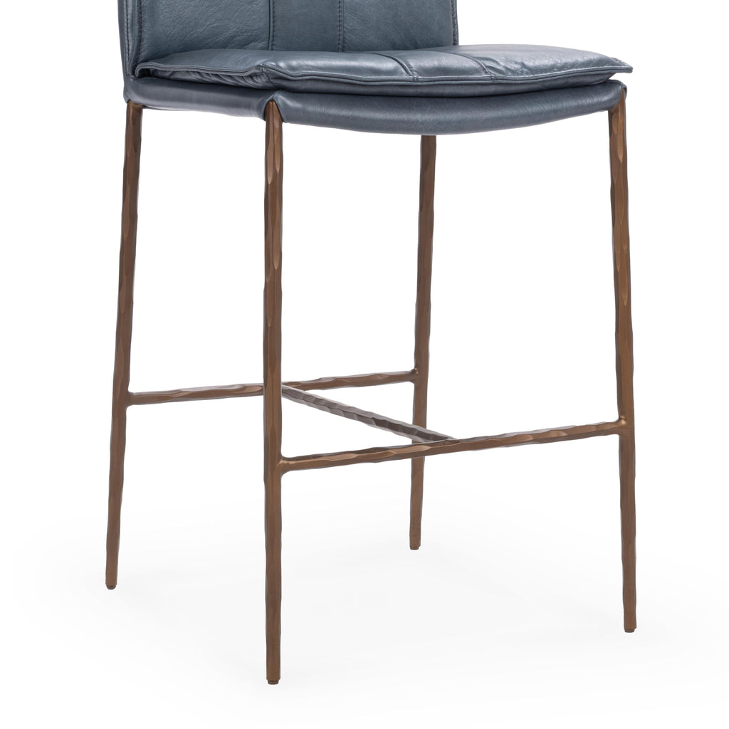 Supple Leather Counter Stool - Ocean Blue