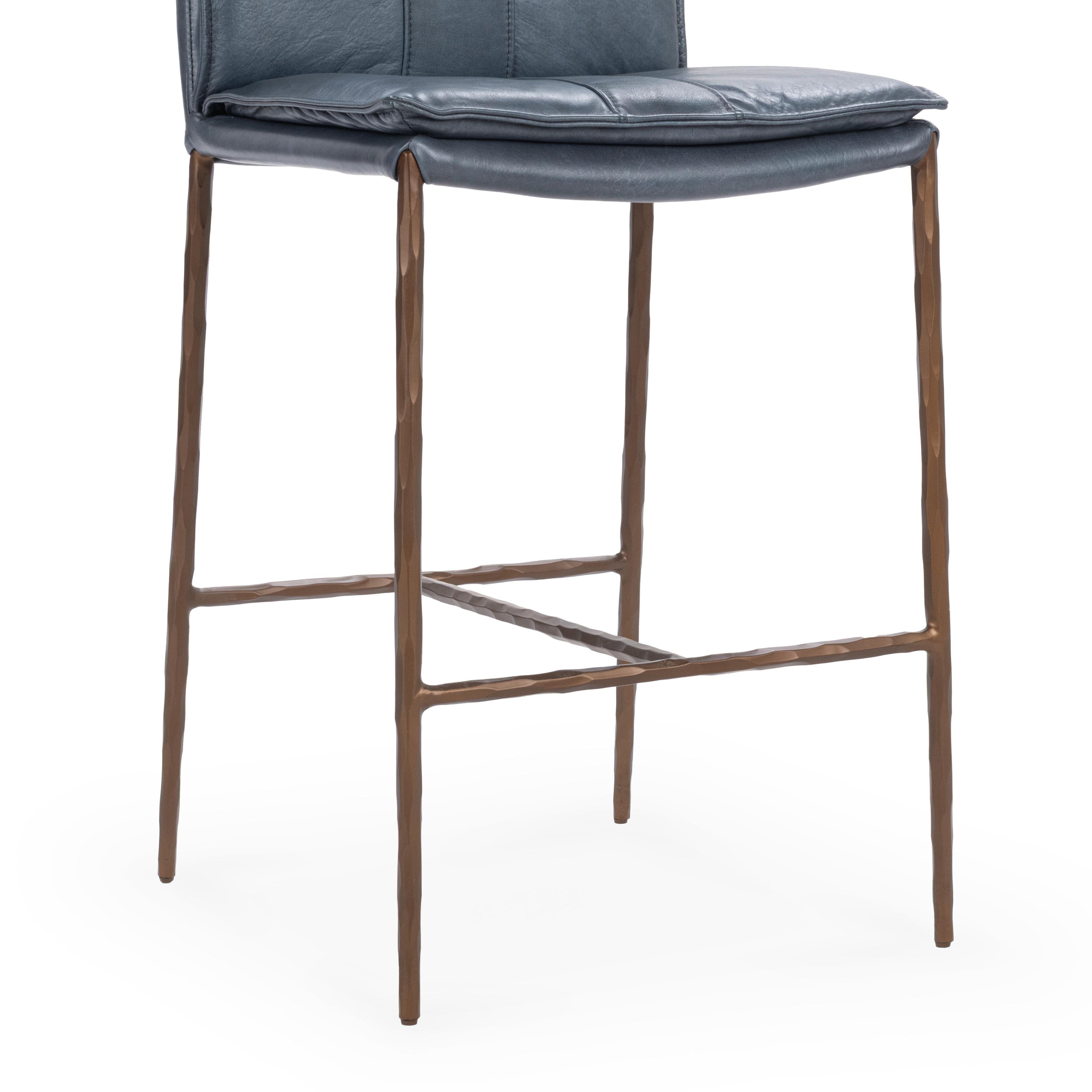Supple Leather Counter Stool - Ocean Blue