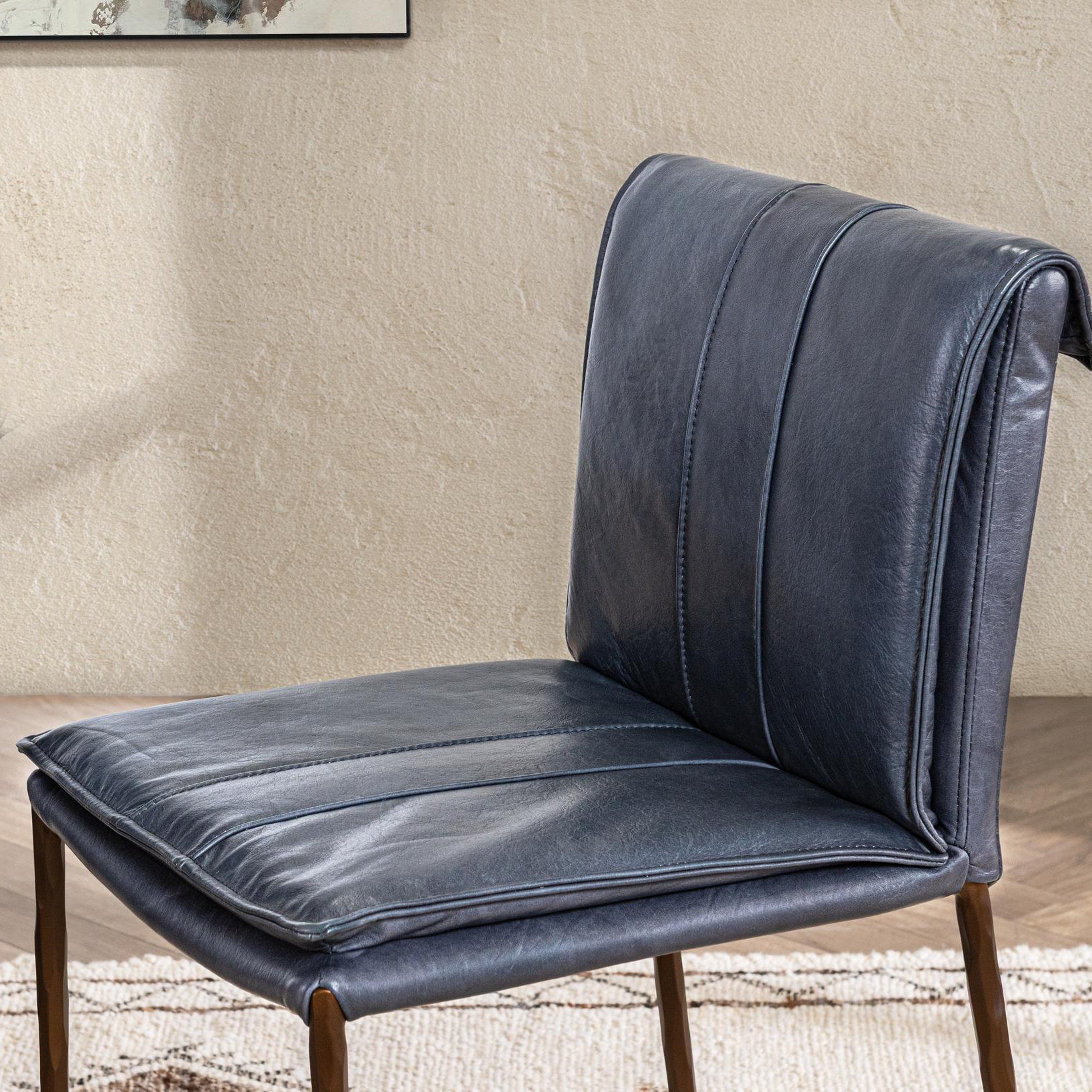 Supple Leather Counter Stool - Ocean Blue