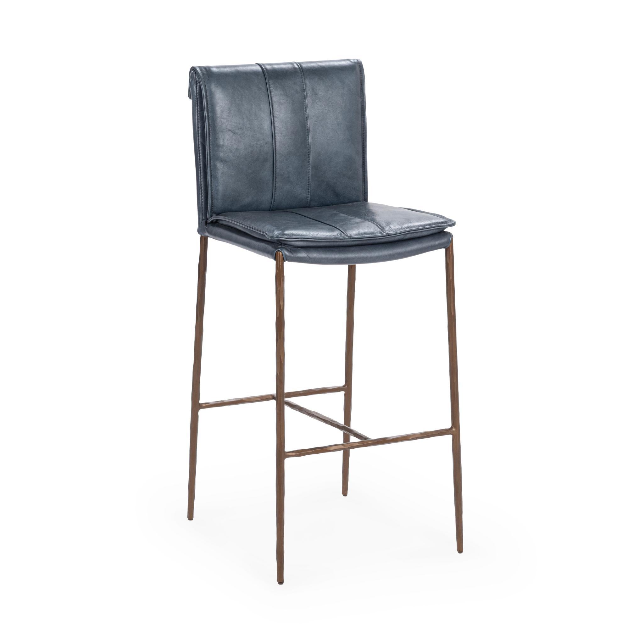 Supple Leather Barstool - Ocean Blue