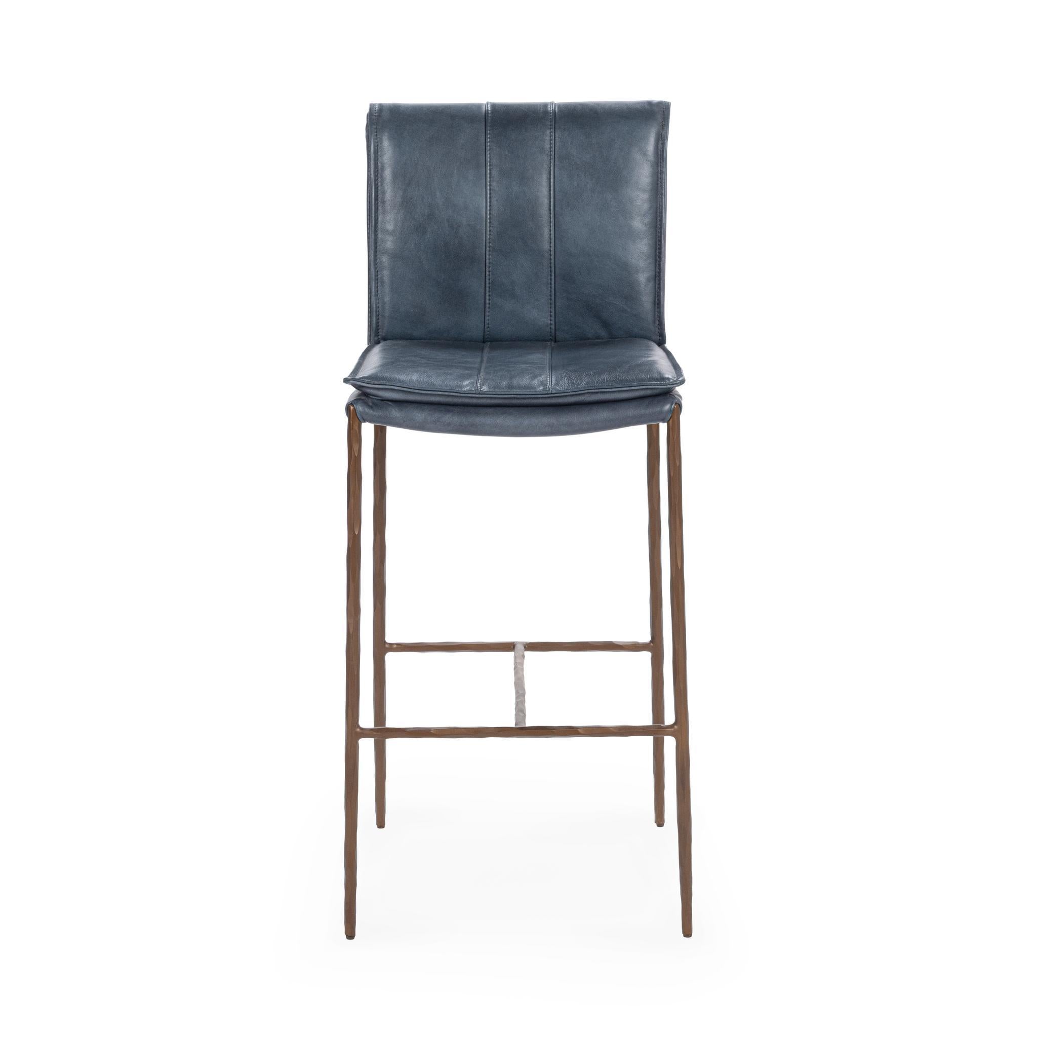 Supple Leather Barstool - Ocean Blue