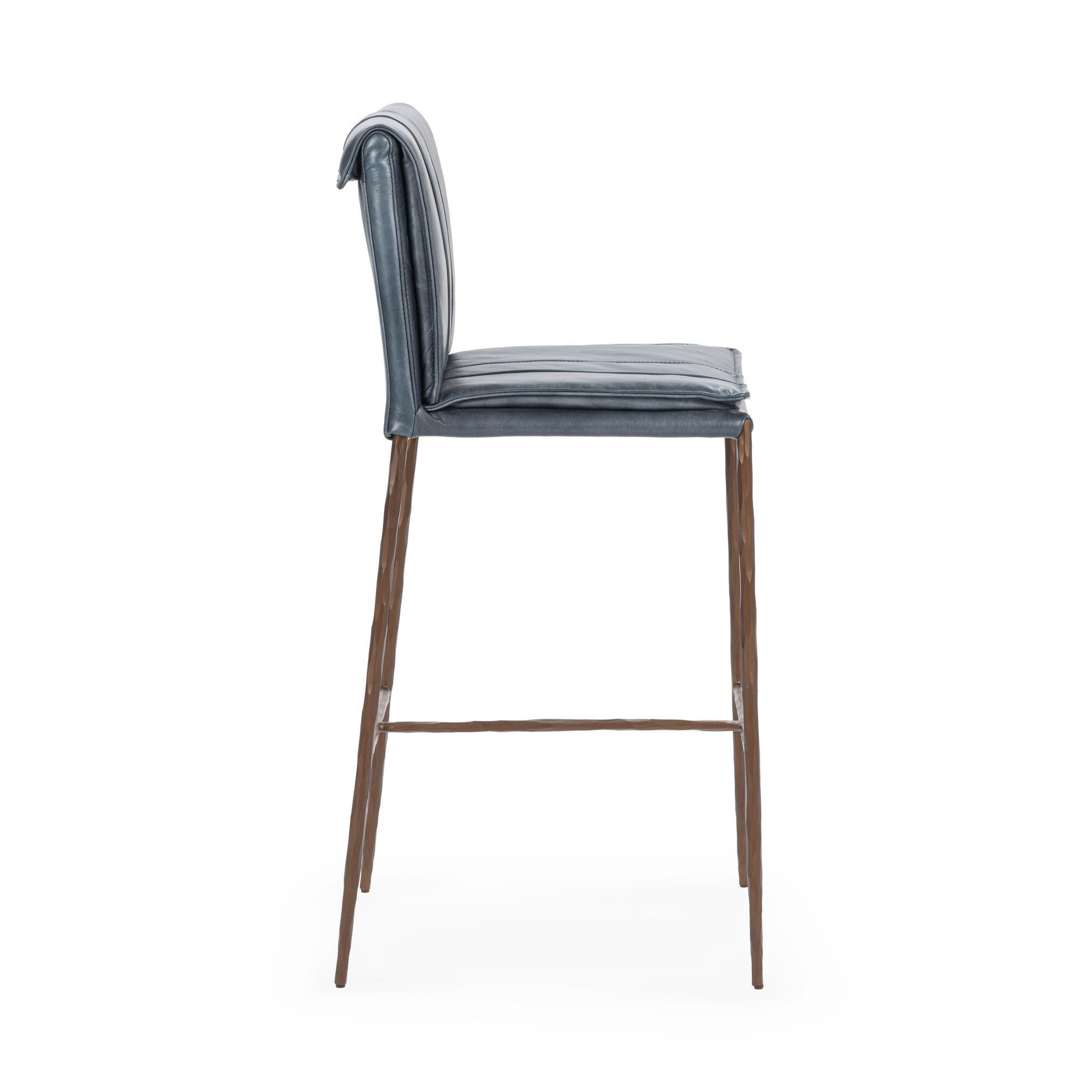 Supple Leather Barstool - Ocean Blue
