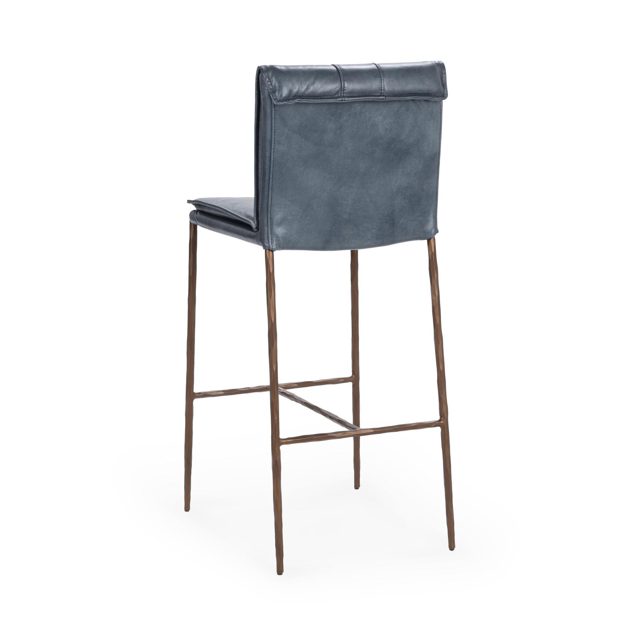 Supple Leather Barstool - Ocean Blue