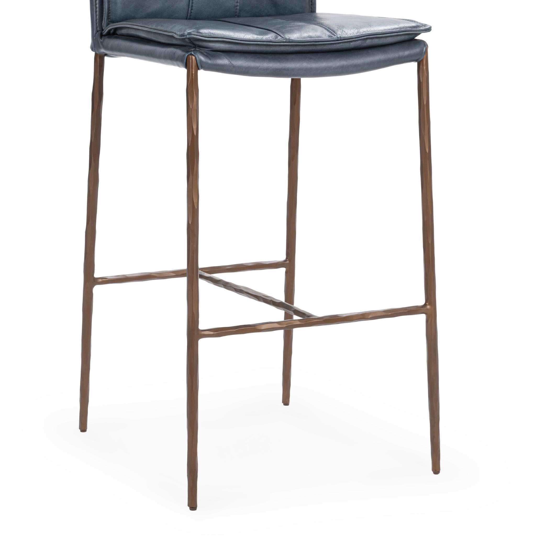 Supple Leather Barstool - Ocean Blue