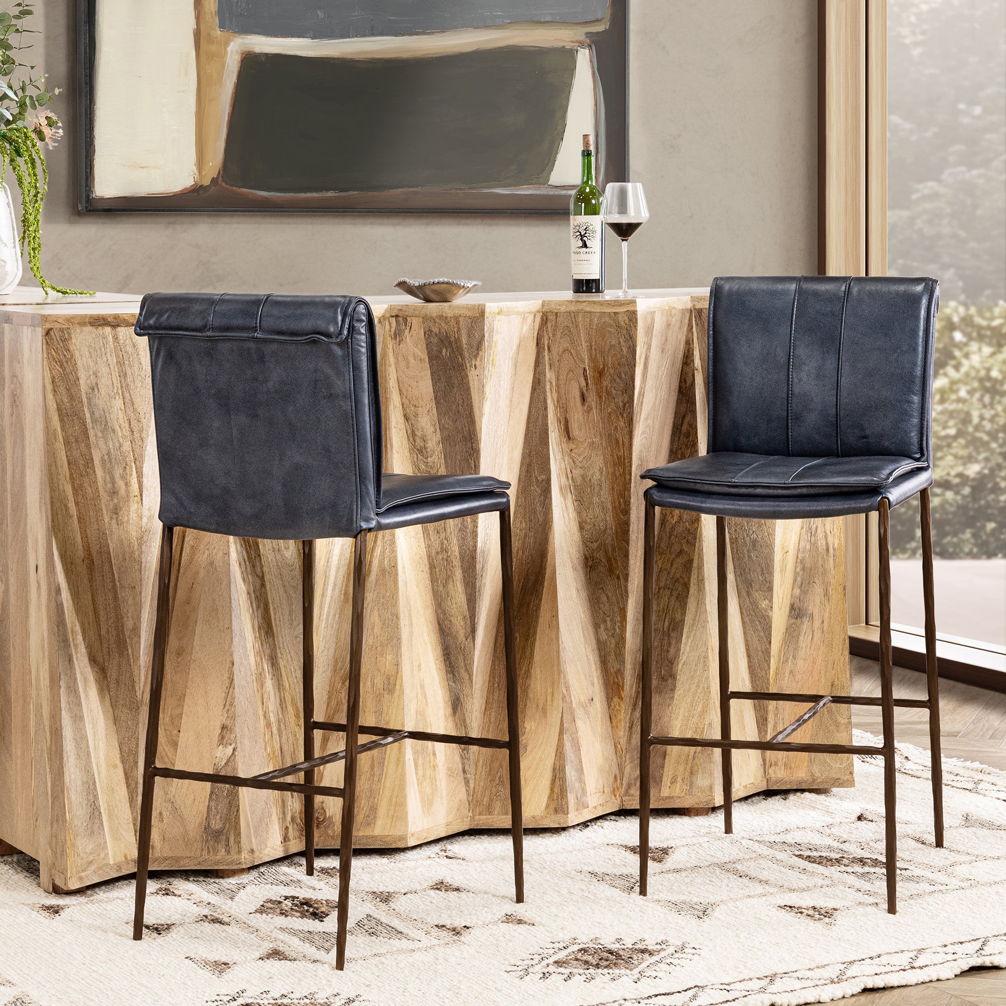 Supple Leather Barstool - Ocean Blue