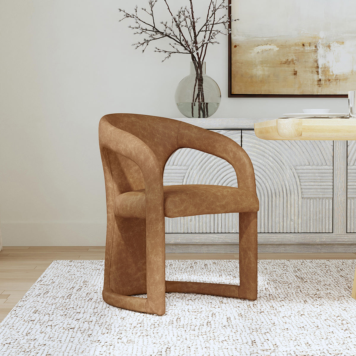 Maple Brown Leather Dining Chair
