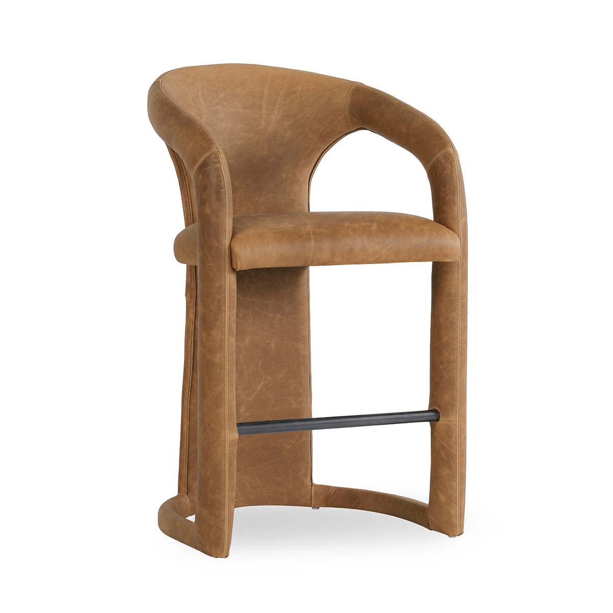 Maple Brown Supple Leather Counter Stool