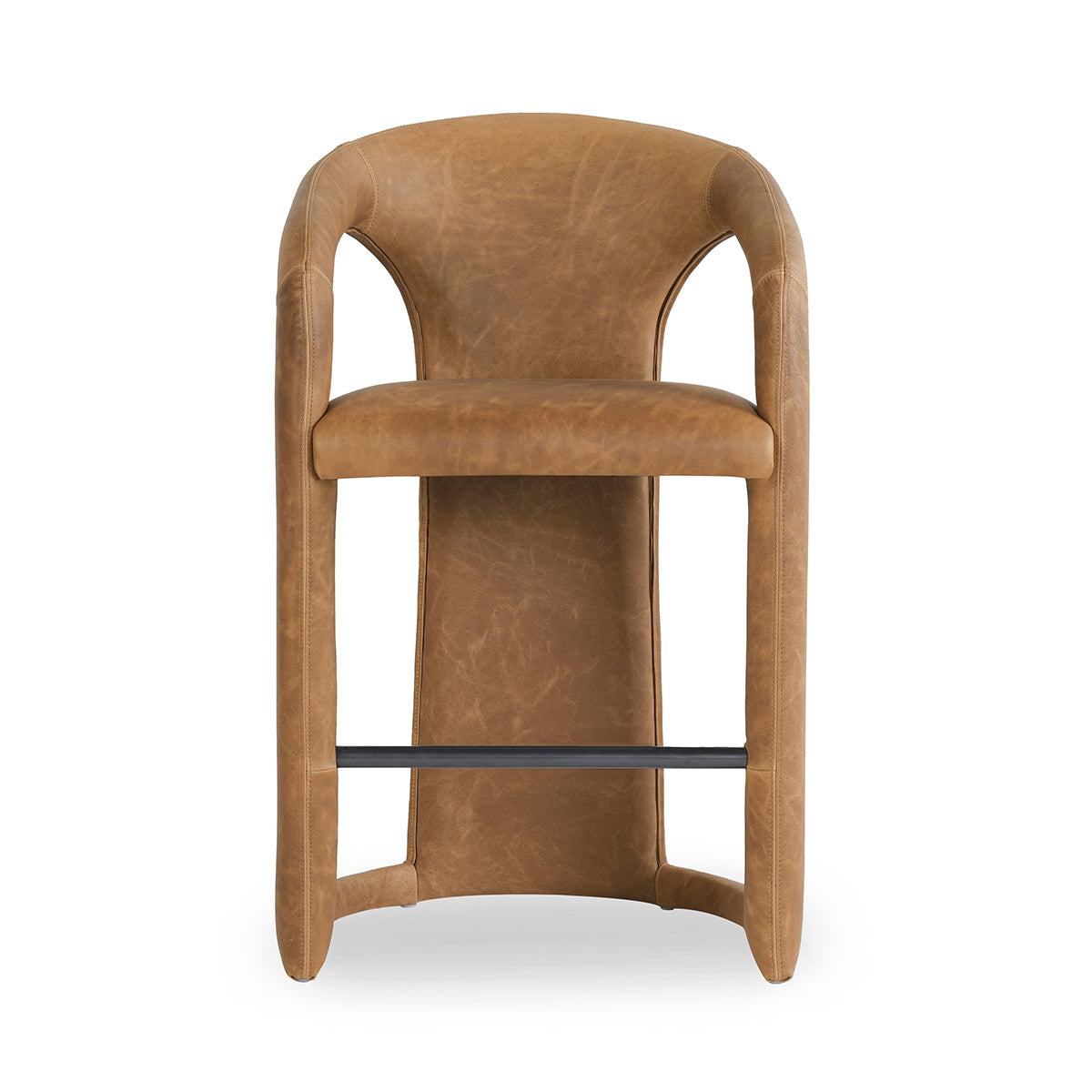 Maple Brown Supple Leather Counter Stool