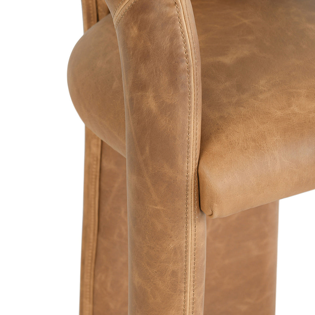 Maple Brown Supple Leather Counter Stool