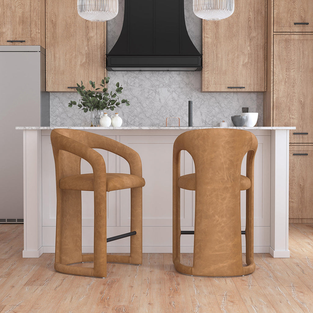 Maple Brown Supple Leather Counter Stool