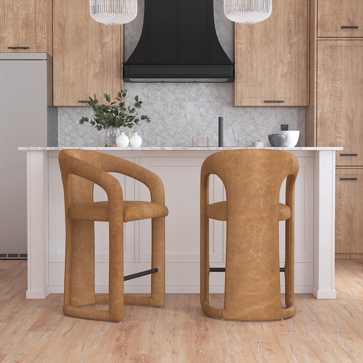 Maple Brown Supple Leather Counter Stool