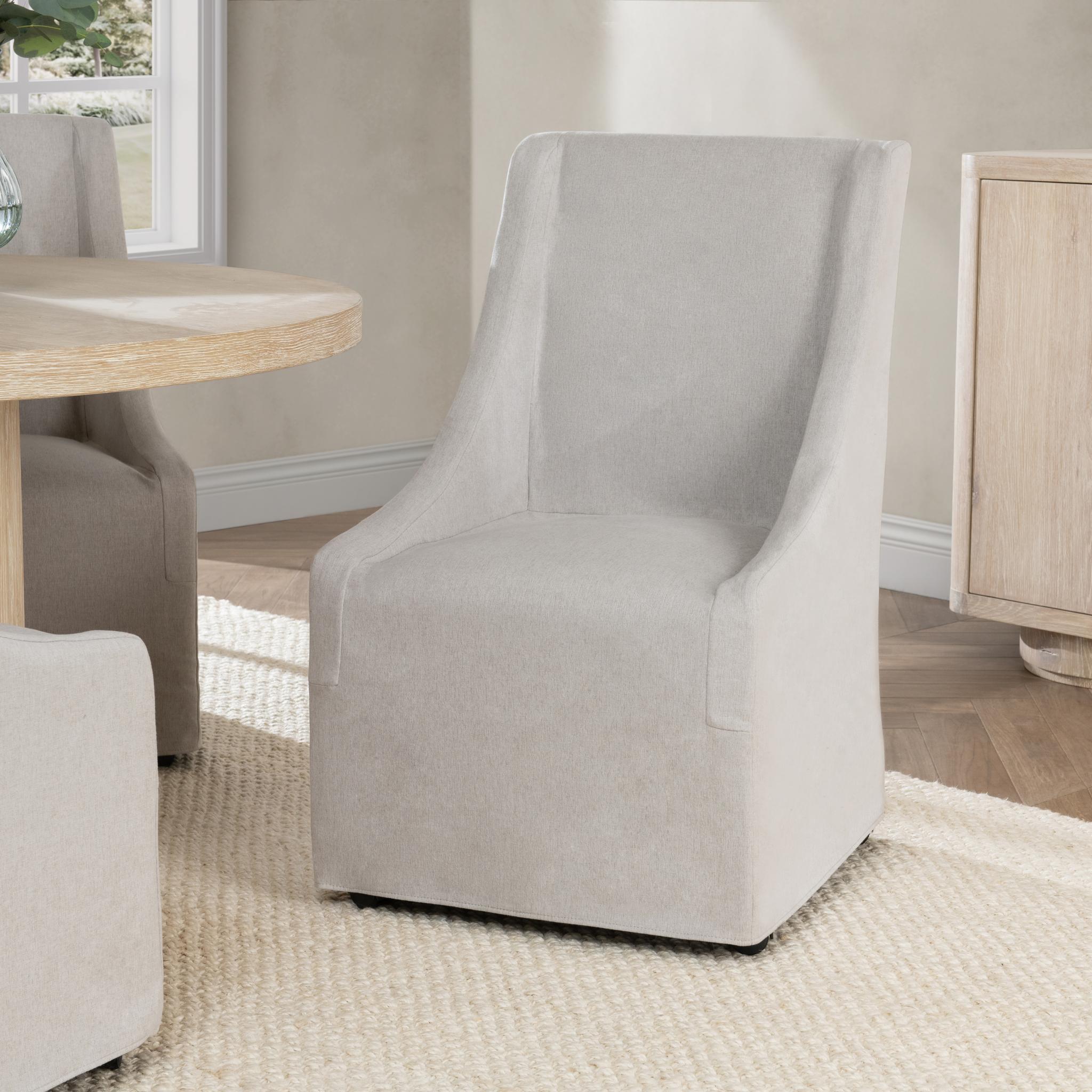Upholstered Rolling Dining Chair - Stone Beige
