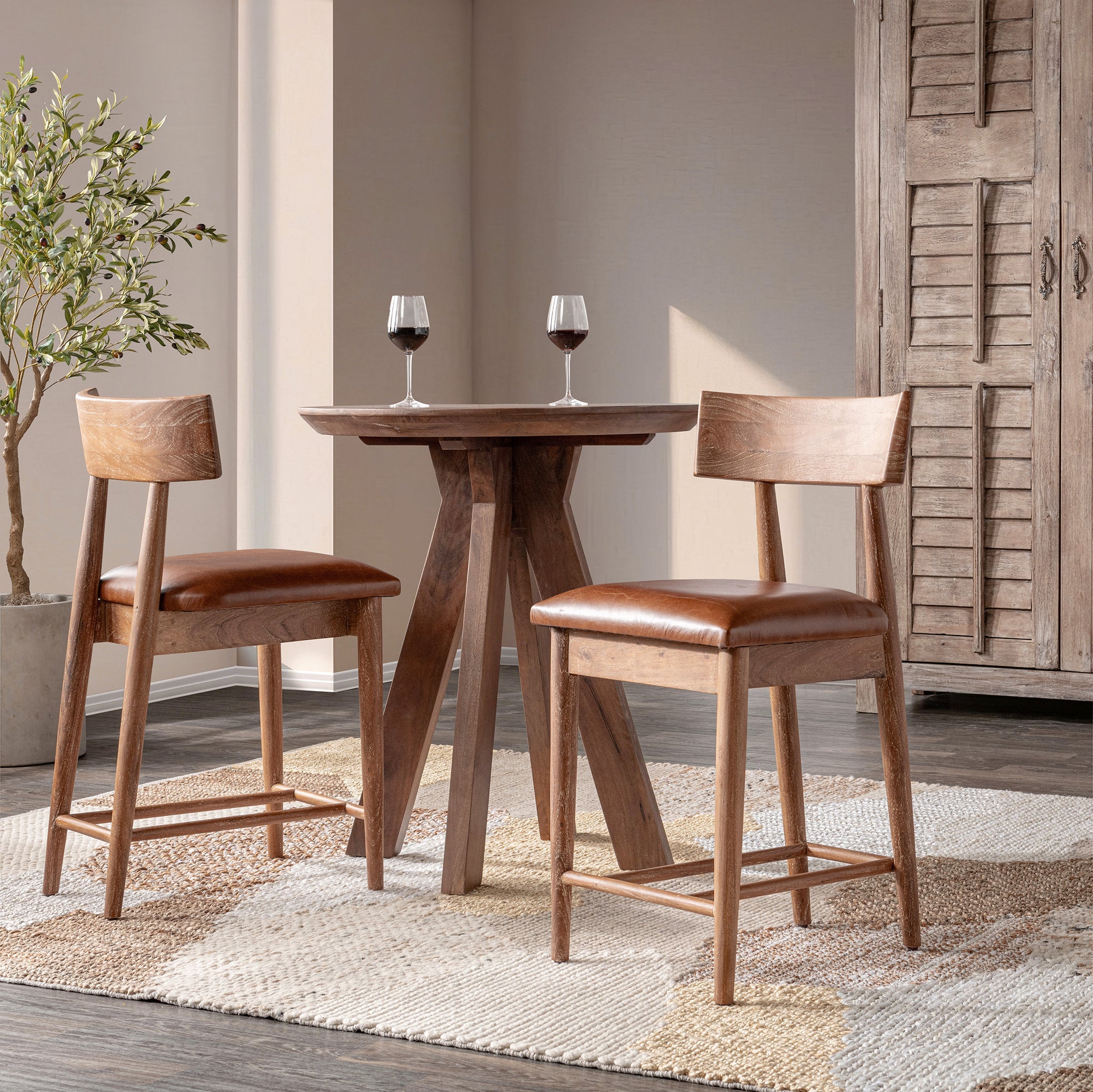 Golden Wheat Leather Counter Stool