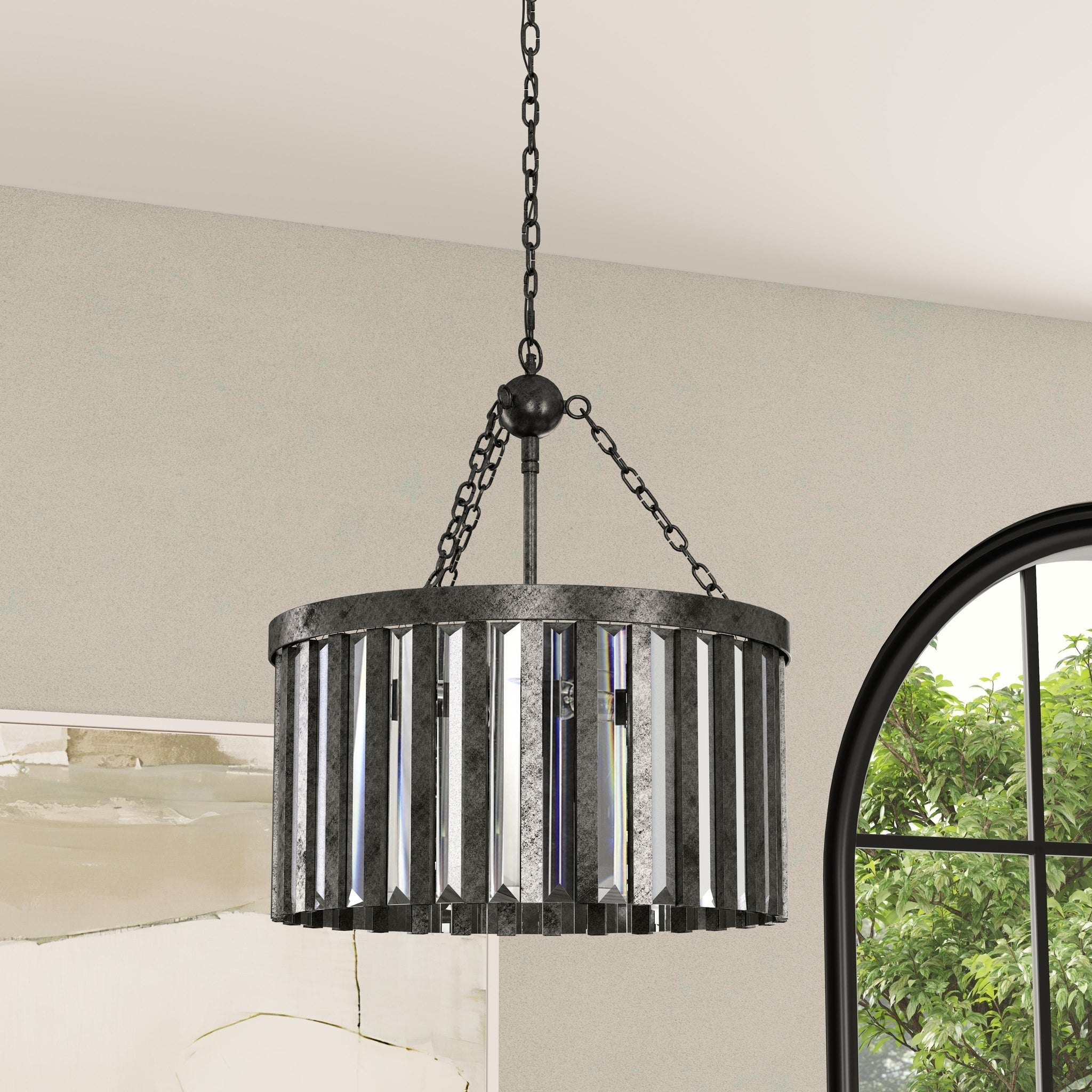 Pewter Glass 4-Bulb Chandelier